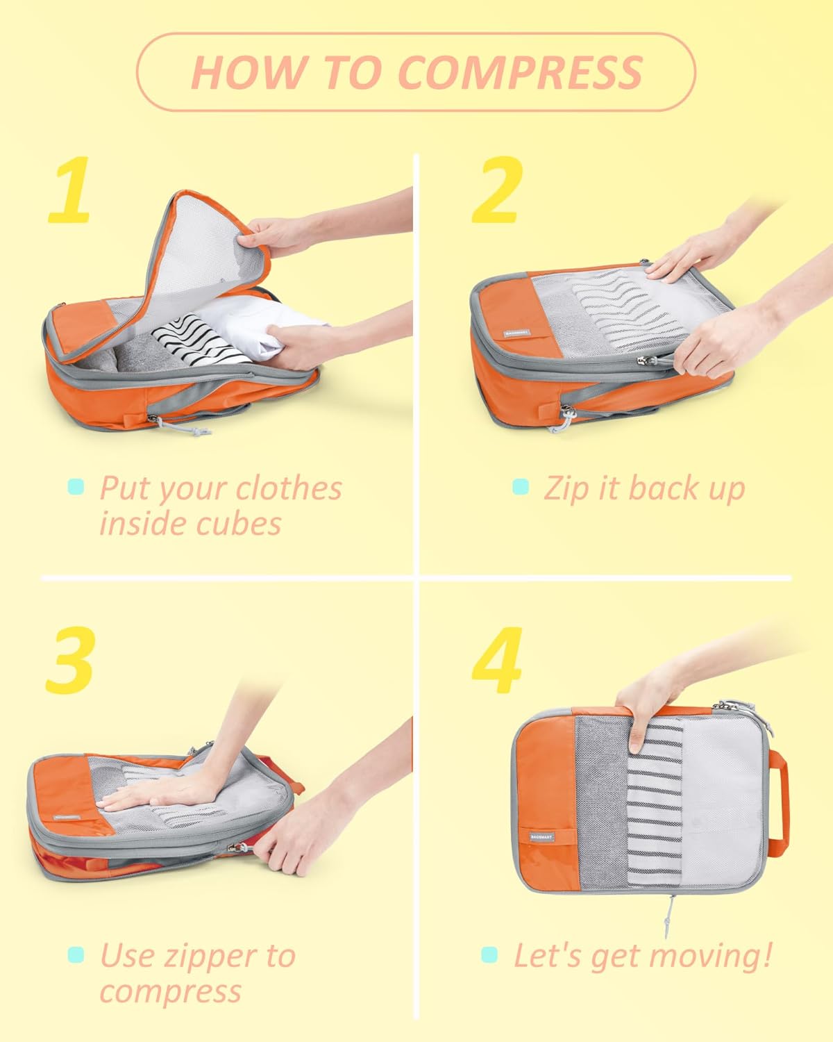 BAGSMART 6 Set /4 Set/2 Set Compression Packing Cubes for Travel, Lightweight Luggage Organizer Bags, Durable Space Saver Bags Travel Essentials