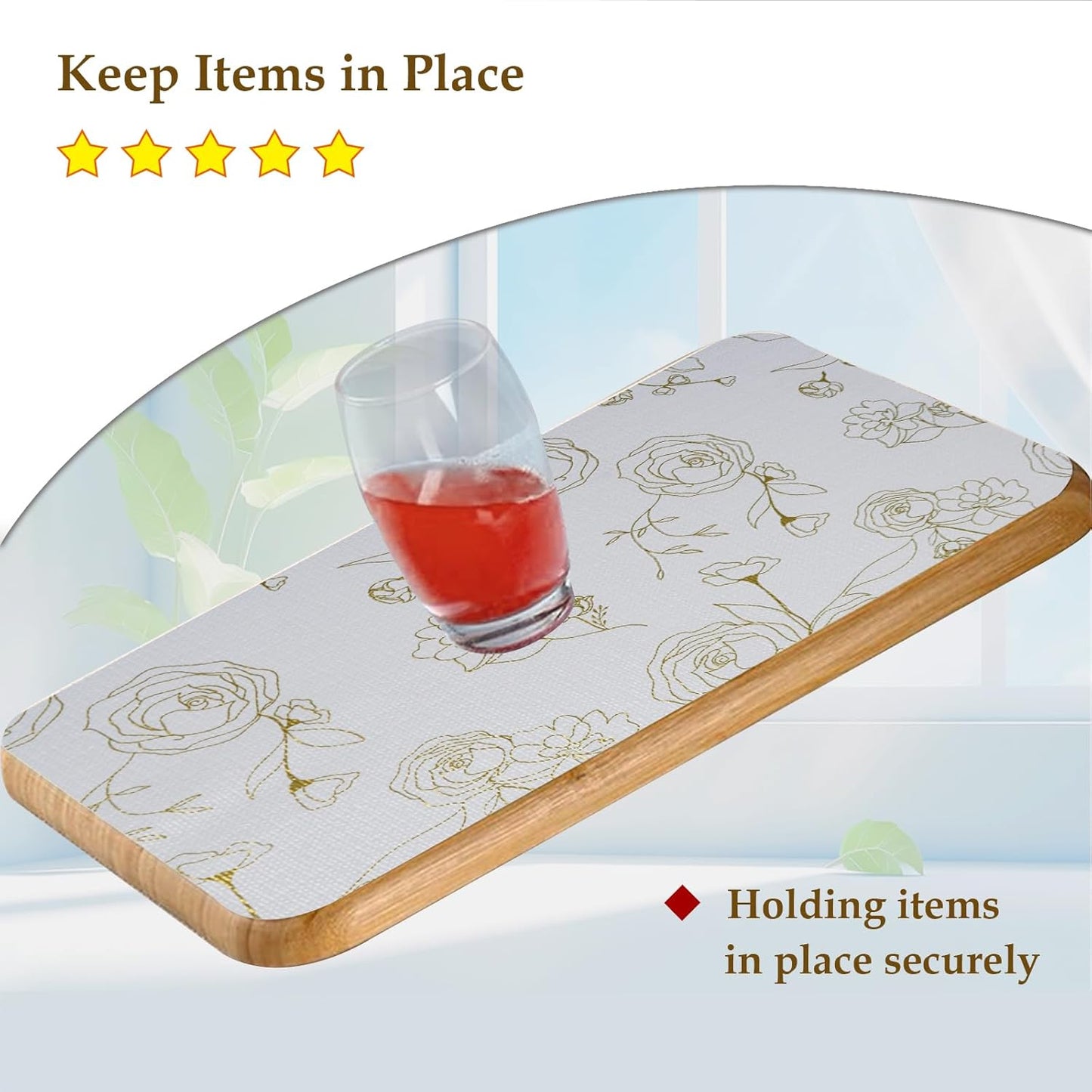 Moriah Shelf Liner for Kitchen Cabinet Non-Adhesive, Thickened Drawer Liner No Slip for Dresser Waterproof Cabinet Paper Liner for Bathroom Shelves Protects Surfaces(Rose,24'' x 10')