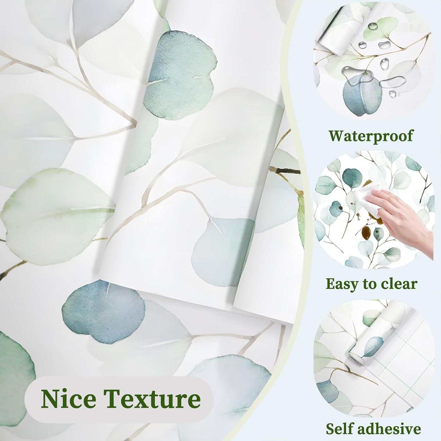HAOKHOME Shelf Liner and Cabinet Liner Boho Leaf, Self-Adhesive Drawer Liners, Peel and Stick Contact Paper for Kitchen Cabinets and Cupboard, Bathroom Drawers, Green/White 17.3in x 16.4ft