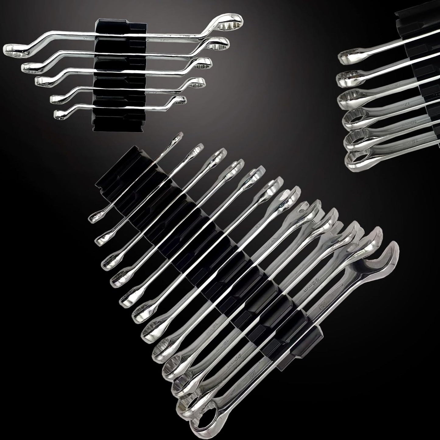 92 Pack Magnetic Wrench Organizers for Toolbox Drawers - Heavy Duty Modular Wrench Rack with Metric & SAE Labels - Wrench Holders Organizers for Professional Tool Storage (Black)