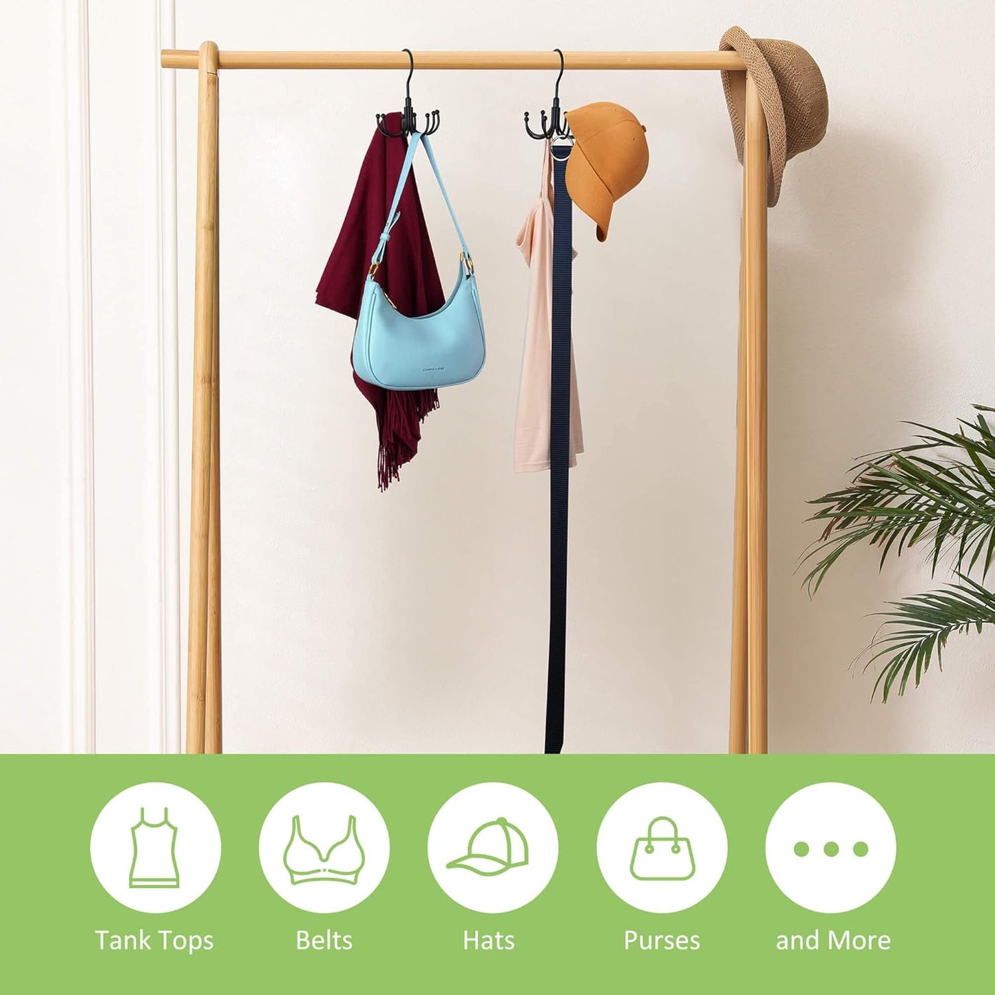 Belt Hanger, 2 Pack Rotatable Belt Organizer for Closet, Accessories Rack, Space Saving Hanging Holder Storage Hook for Belt, Tie, Scarf, Purse, Bra, Tank Top, Black