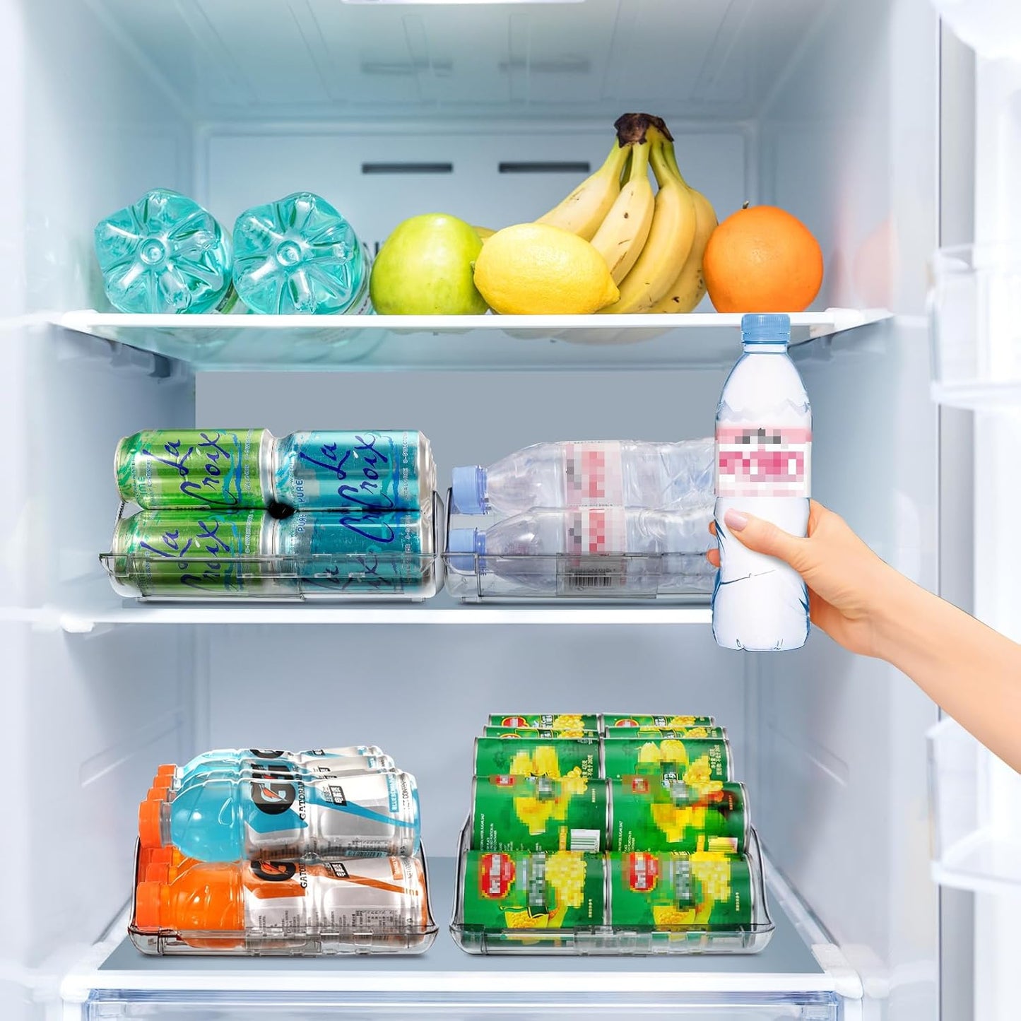2 Packs Clear Width Adjustable Soda Can Organizer for Refrigerator Expandable Soda Can Dispenser for Beer Soda Seltzer Pop Can Soda Expand Organizer for Fridge Kitchen Pantry