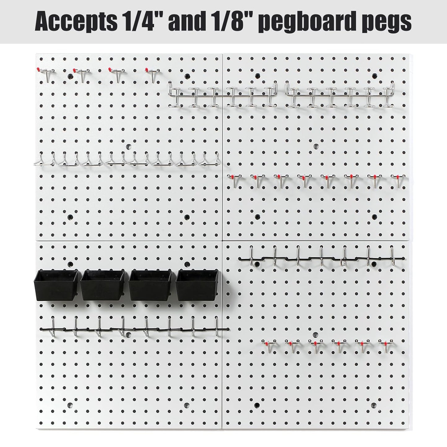 Pegboard Smith 16x16 inch Wall Organizer Pegboard Panels, Gray Metal Pegboard for Tool Storage, Workbench Tools Organization Peg Board (2 PCS, Grey)