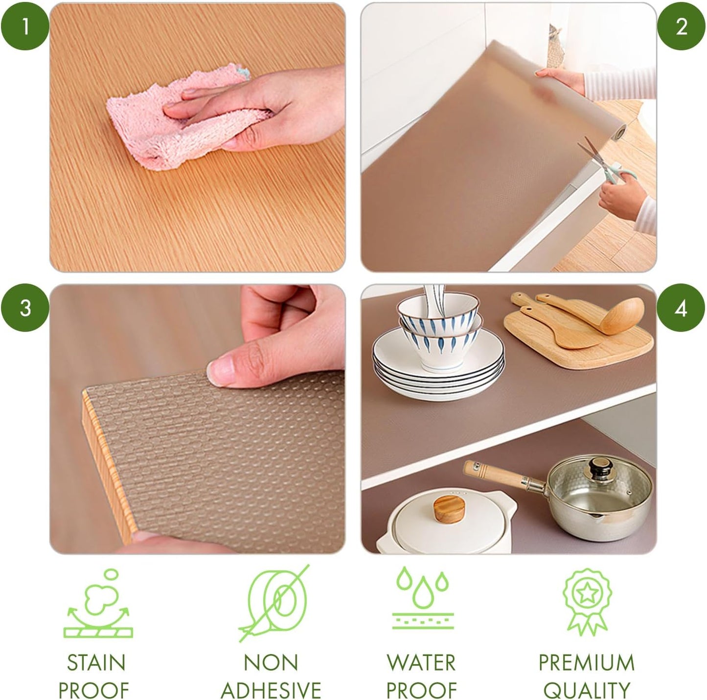 EVALAND Shelf Liners for Kitchen Cabinets Non-Adhesive 12" x 33 FT Beige Drawer Liner Non Slip, Washable Cabinet Liner, Waterproof Shelf Liners for Cabinets, Refrigerator Bathroom Pantry Cabinet Mat