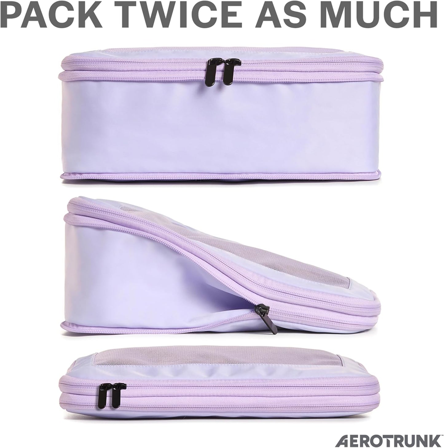 Aerotrunk Compression Packing Cubes for Travel - Luggage Organizer Bags - Double Zipper Packing Cubes for Suitcases (6-Pack, Purple)
