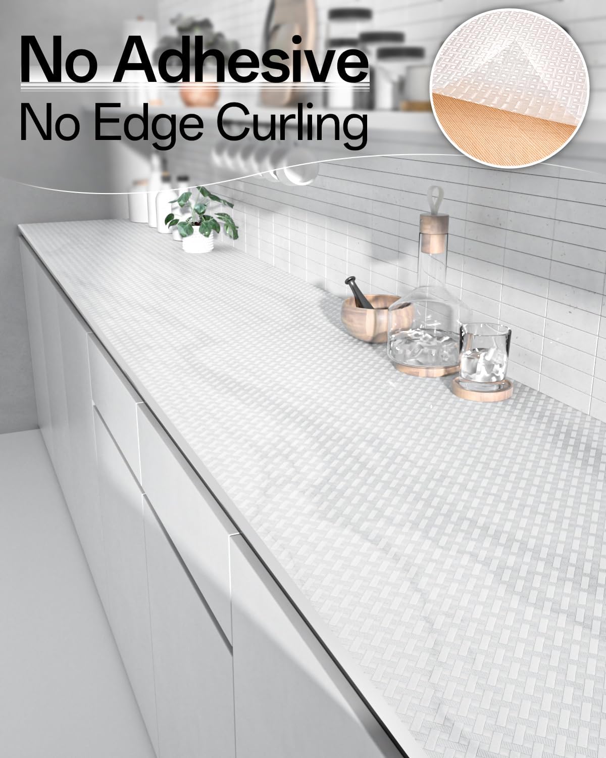 Shelf and Drawer Liner for Kitchen Cabinet, Non-Adhesive 12in x 360in Waterproof Contact Paper Refrigerator Liners Thickened Durable EVA Material Non Slip Mat for Dresser Cupboard Pantry Protector