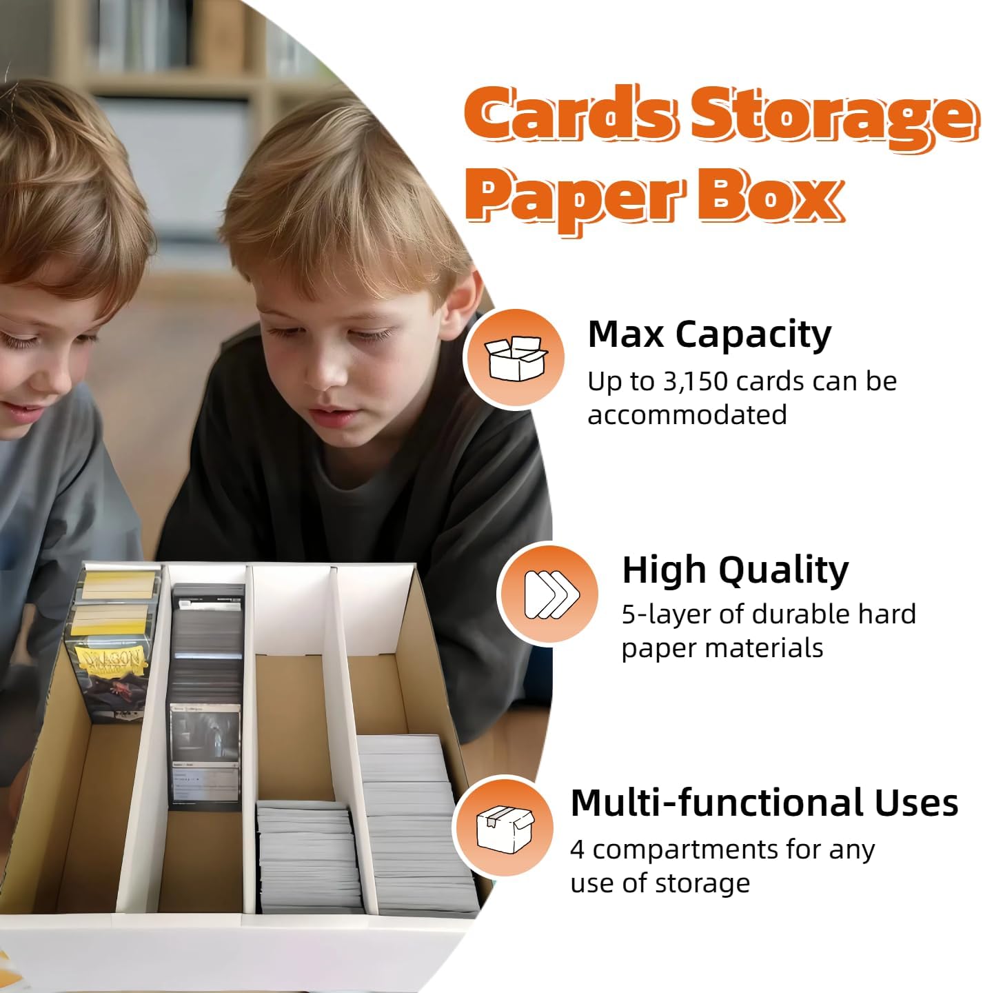 4 Set Sports Card Storage Boxes 3150 Count Bulk Card Trading Cards Collection Box Cardboard Card Storage Box for Card Game Baseball Card Sorting Tray Cases Cards with 4 Dividers Collector