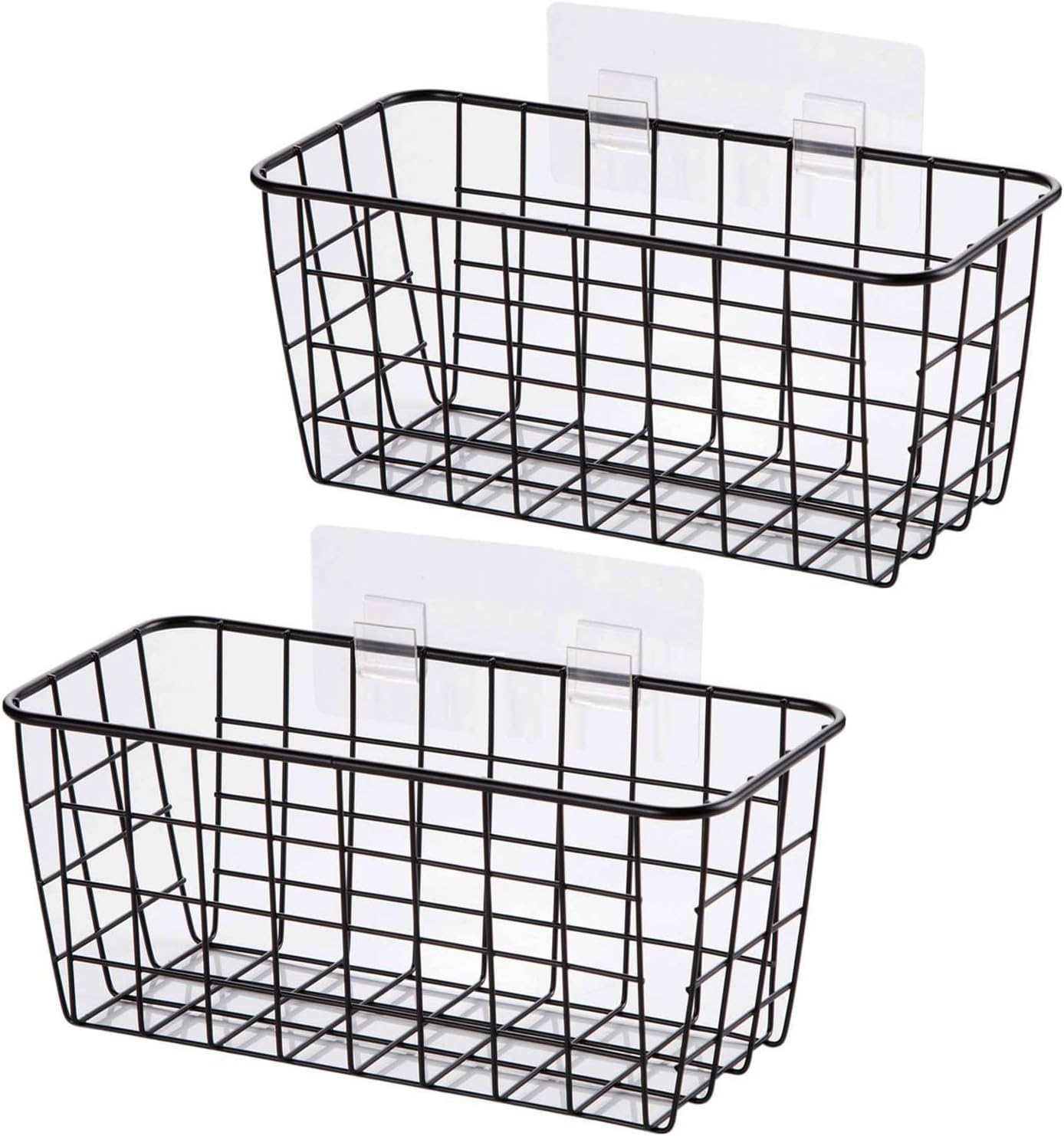 2 Set Adhesive Hanging Wall Basket Inside Cabinet Door Organizer,Wall StorageBasket-No Drilling Adhesive wall Basket for Cupboard Door, Space-Saving Small Hanging Baskets for Wall Mount Storage,Black