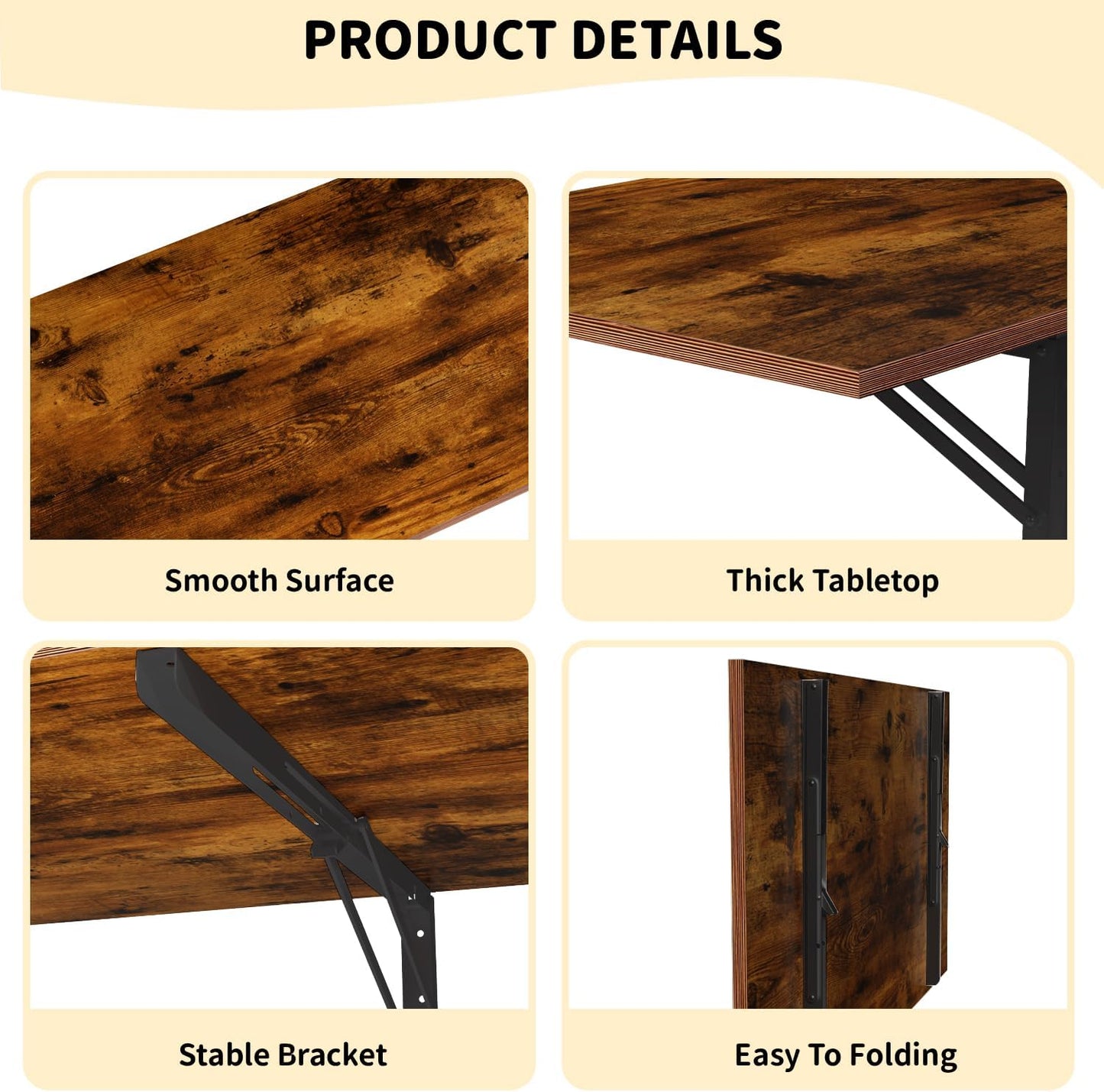 GOYLSER Wall Mounted Folding Table for Office, Rustic Brown Fold Down Desk Laundry Folding Table Wall Mounted for Laundry Room/Home Kitchen, Length 47" Width 20.5"