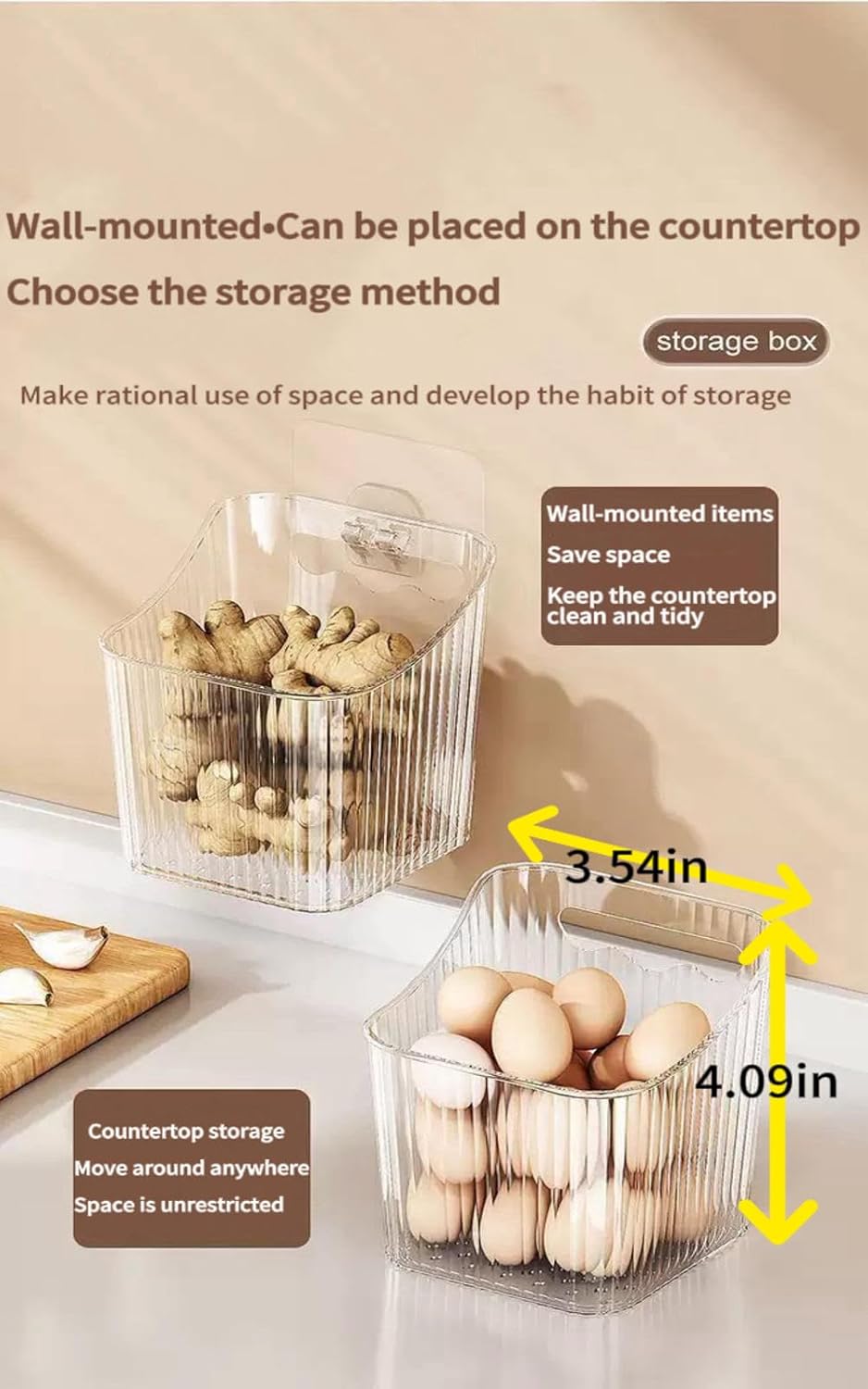 6Pack Wall Mount Organizer, Adhesive Cabinet Door Storage Bins, Clear Makeup Containers, Stackable Organizer Basket for Kitchen, Bathroom, Cabinet, Pantry, Office，Refrigerator Small Items storage