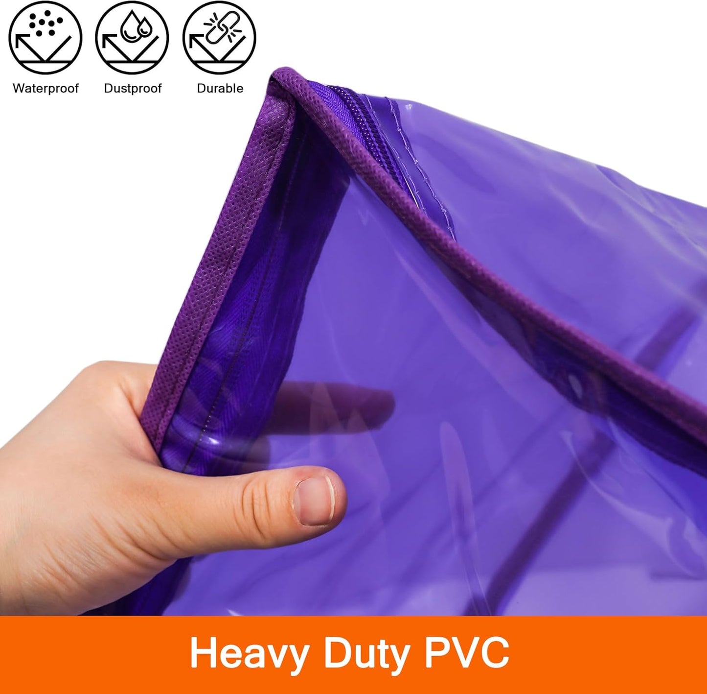 Vieshful Purple 40L Clear Clothes Storage Bag Colorful Clothes Organizer with Zipper Vinyl Storage Bag for Comforter, Blanket, Bedding, Duvet, Transparent Moving Totes 3 Pack