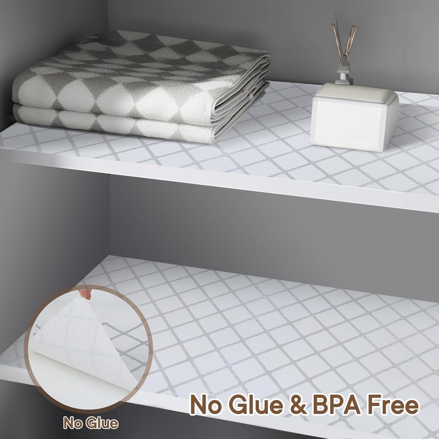 Shelf and Drawer Liner for Kitchen Cabinets Non-Adhesive, Strong Grip Non-Slip Thickened Cabinet Liners for Shelves, Waterproof Mats for Dresser Cupboard, Silver Stripe, 24 in x 20 Feet