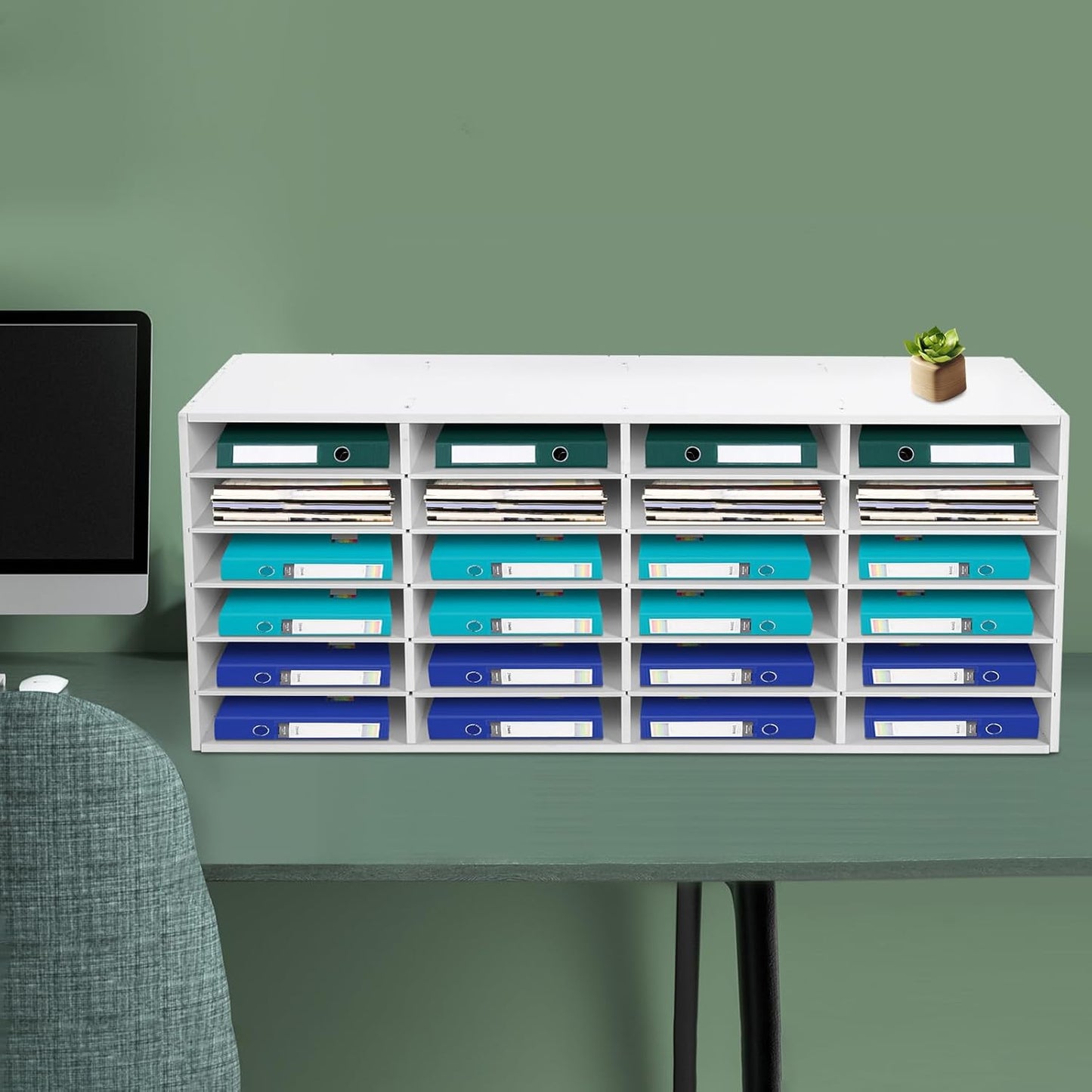 Mail Sorter Organizer, 24 Compartments Mailbox for Classroom, Desktop File Organizer with Adjustable Shelves, for Office Home Classroom, PVC, White