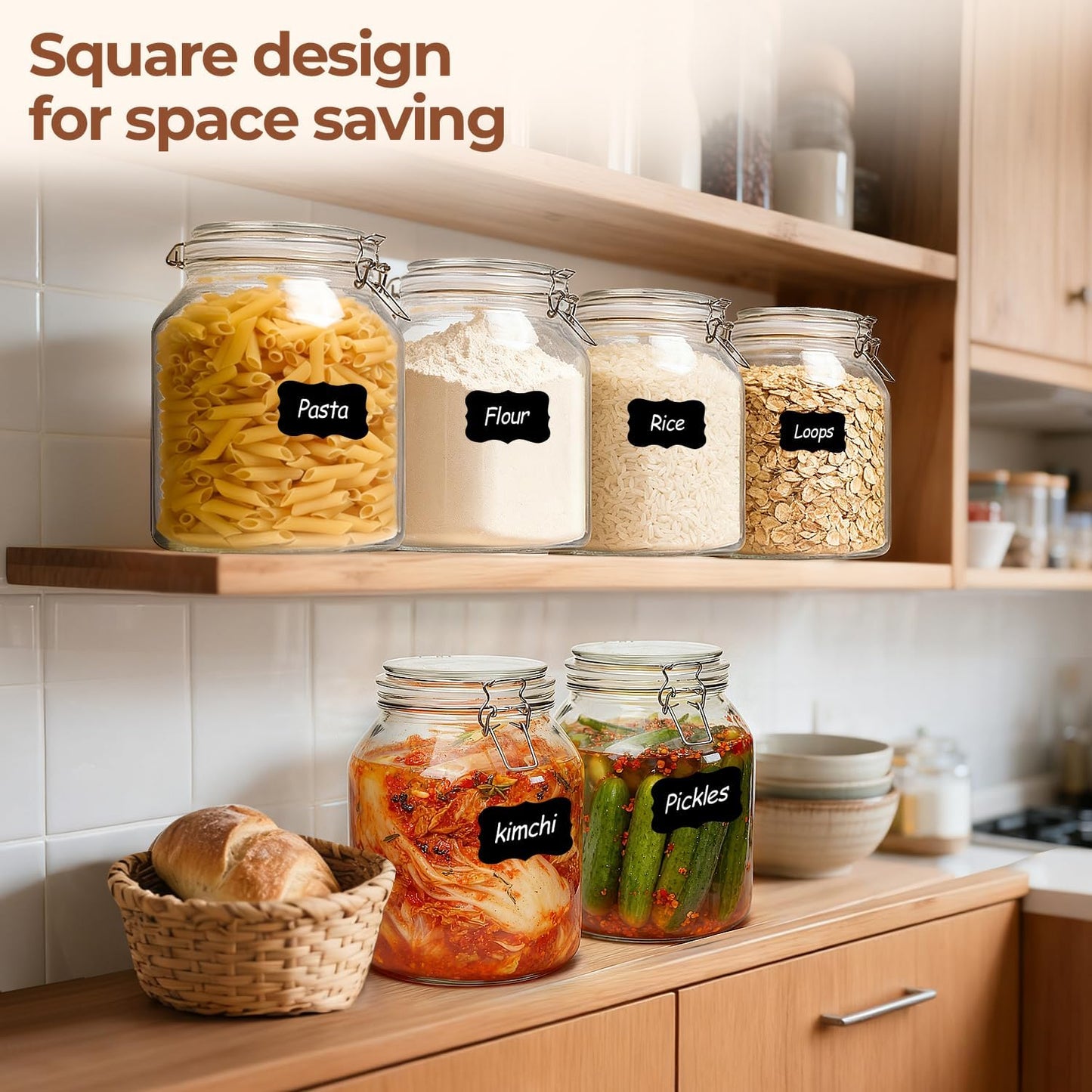 ComSaf Glass Jars with Airtight Lid 0.7 Gallon, Wide Mouth Mason Jars, Canning Jars, Large Glass Storage Containers with Lids, Flour Sugar Storage Container, Large Canister for Rice, Pickle, Set of 2