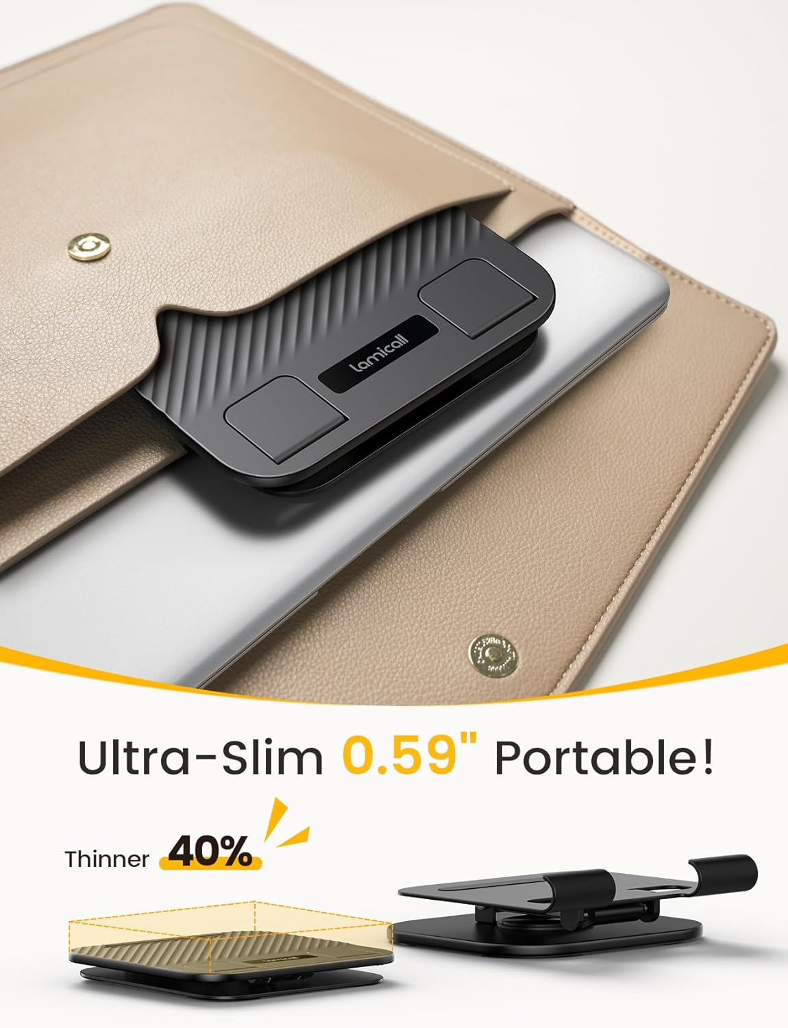 Lamicall Adjustable iPad Stand for Desk - [Ultra-Slim Foldable][360°Rotation] Tablet Stand with Heavy-Duty Base, Tablet Holder for 4.7-13" Devices, 2025 iPad Pro Air Mini, Kindle, iPhone 17 Pro Max