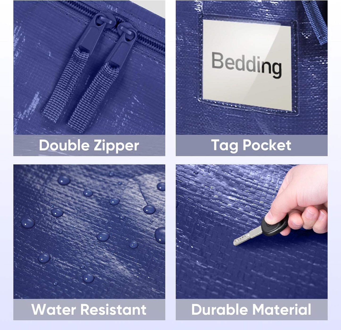 TICONN 2 Pack Extra Large Moving Bags with Zippers & Carrying Handles, Heavy-Duty Storage Tote Moving Boxes for Space Saving (2 Pack, Navy)