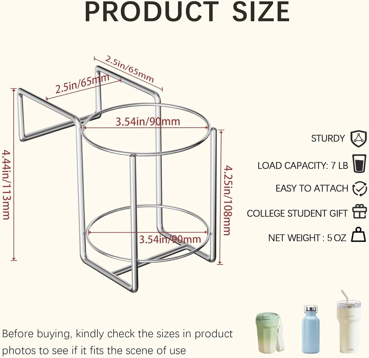 Bed Cup Holder(Diameter: 3.3IN) Drink Holder Water Bottle/Glass Organizer for 2.5 * 2.5" Square Columns Wood Dorm Room Bunk Bed Crib, Metal Toddle Bed,Loft Bedside, Headbed