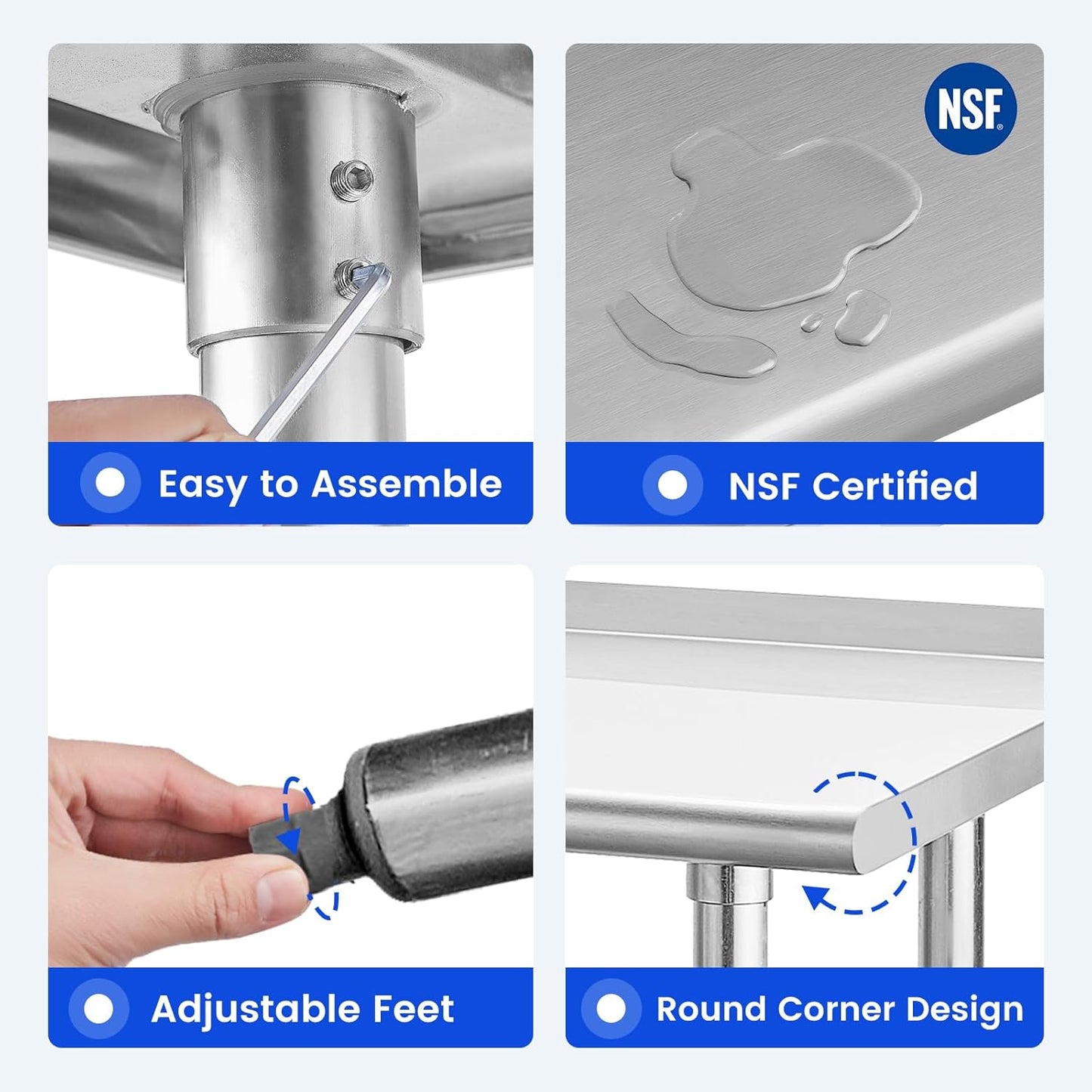 Hally Stainless Steel Table for Prep & Work 14 x 72 Inches, NSF Commercial Heavy Duty Table with Undershelf and Backsplash for Restaurant, Home and Hotel