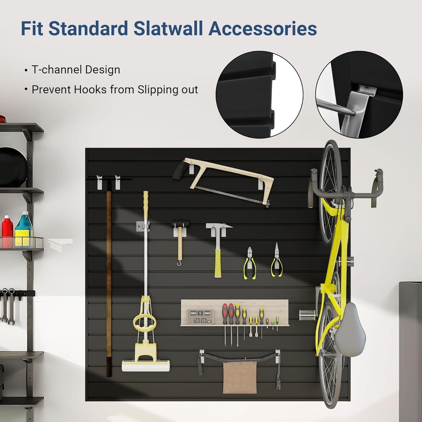 Slatwall Panel 4 FT x 4 FT, Interlocking Slat Wall Paneling, Wall Mounted PVC Wallpanel, Suitable for Garage Storage and Organizer, Slatwall Board, Shelves - Black
