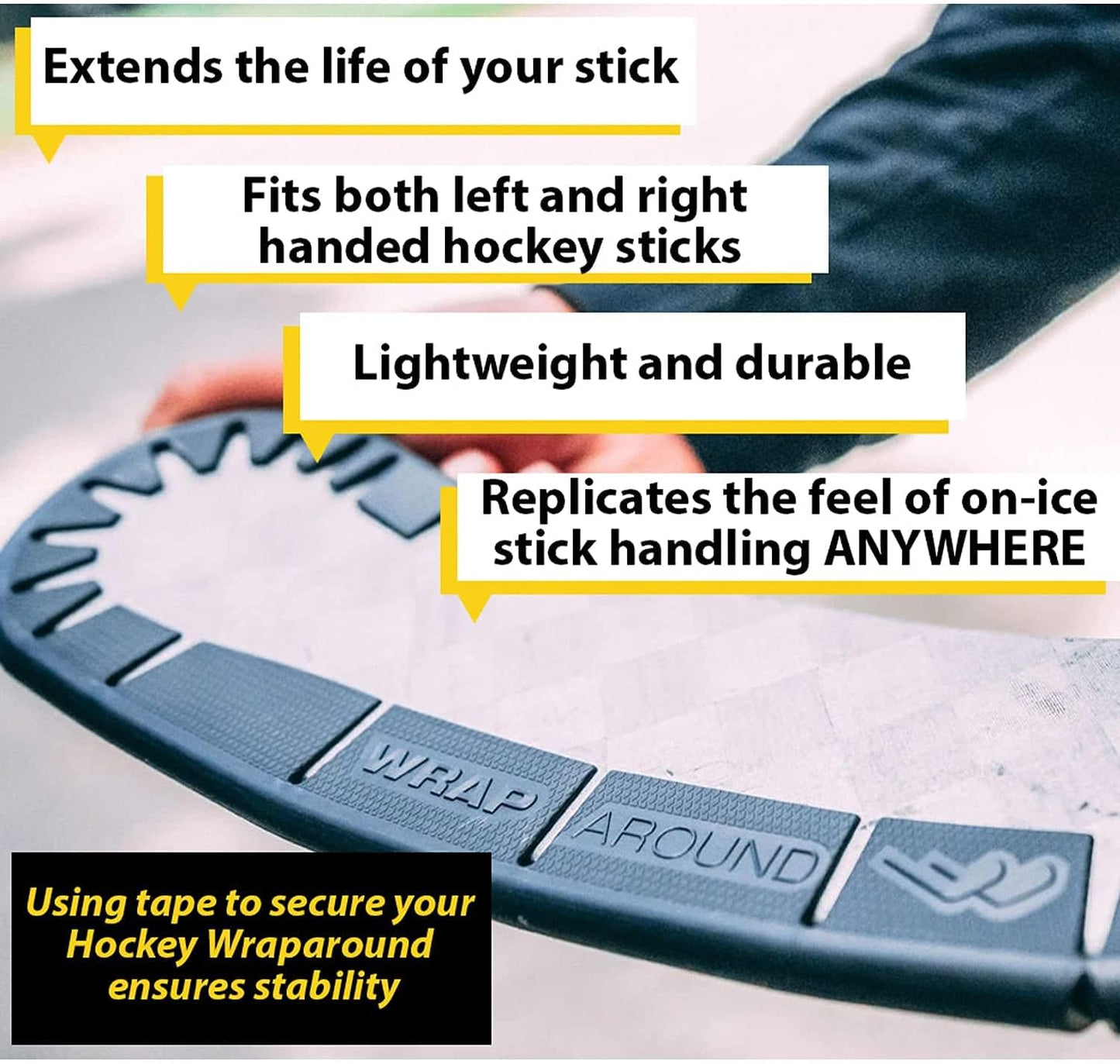 Wraparound Hockey Stick Blade Protector for Off Ice Training - Long Lasting -Cuts to Fit Junior, Senior Sticks - Hockey Training Equipment, Accessories, Gear