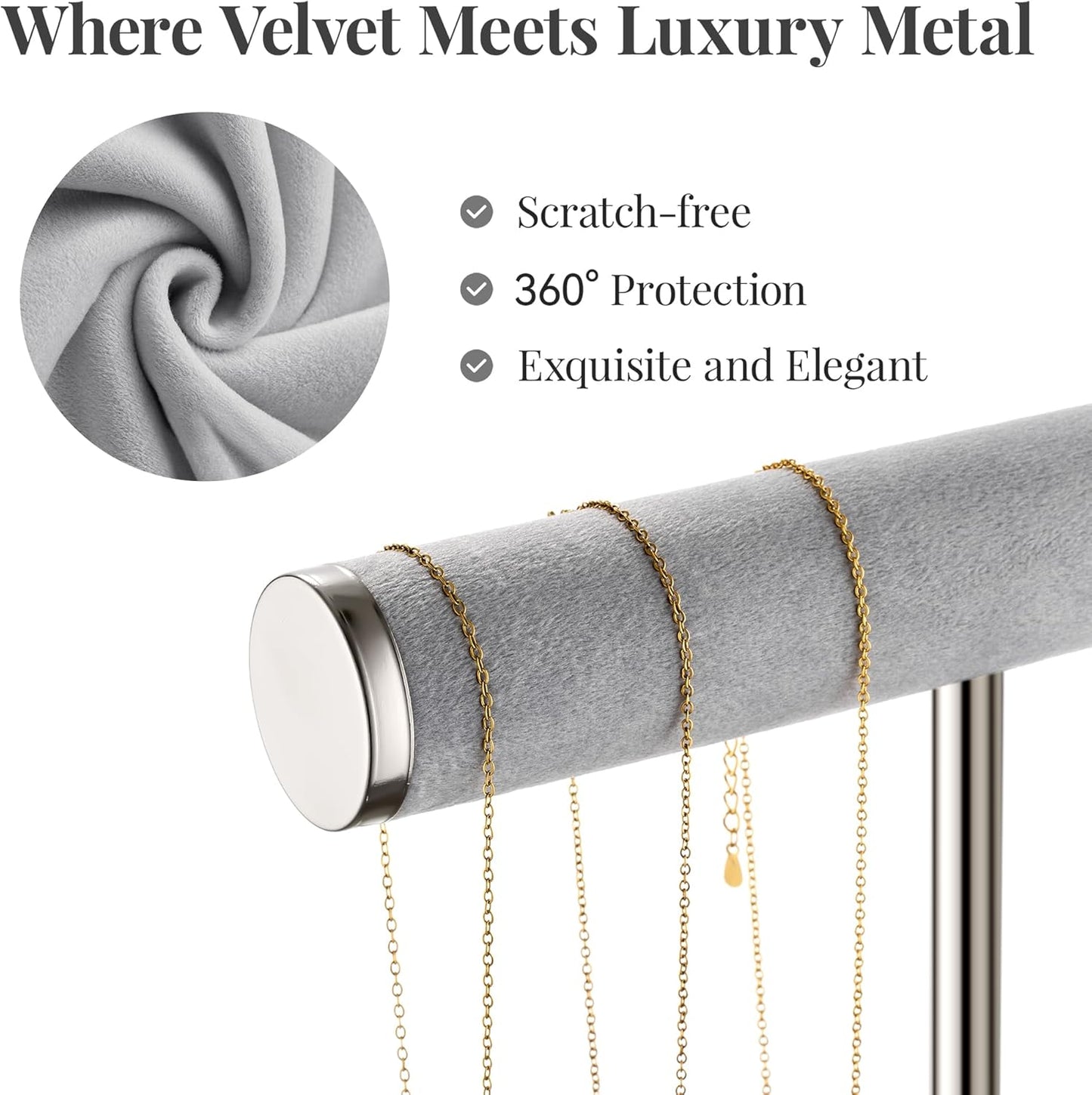 2 Tier Bracelet Holder Display - Detachable T Bar Grey Velvet Bracelet Holder, Jewelry Holder Organizer for Bracelet, Necklace, Earrings, Rings