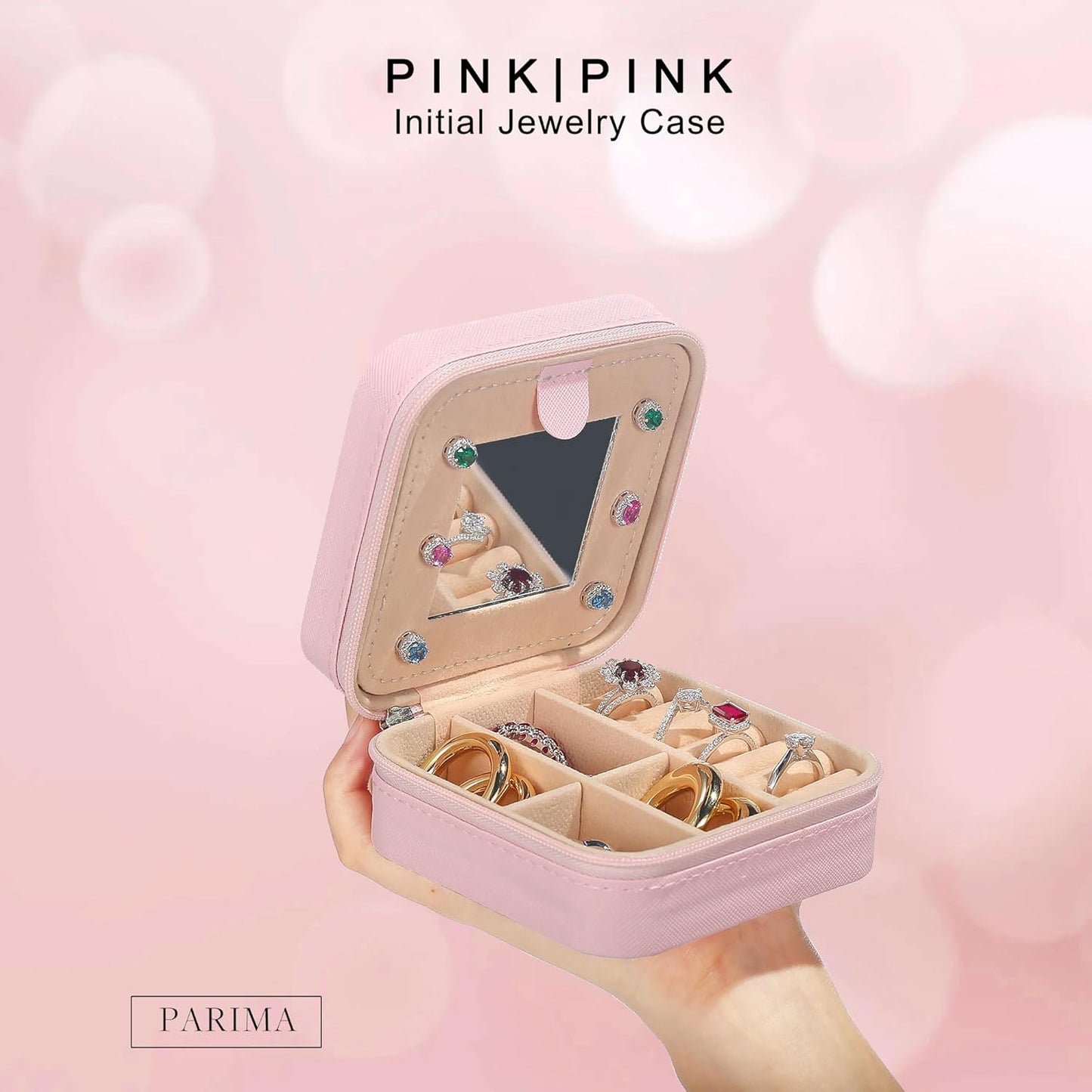 Parima Travel Essentials for Women Jewelry Box, Travel Accessories for Teen Girls Trendy Stuff | Necklace Organizer Earrings Organizer Ring Organizer - Letter W, Pink