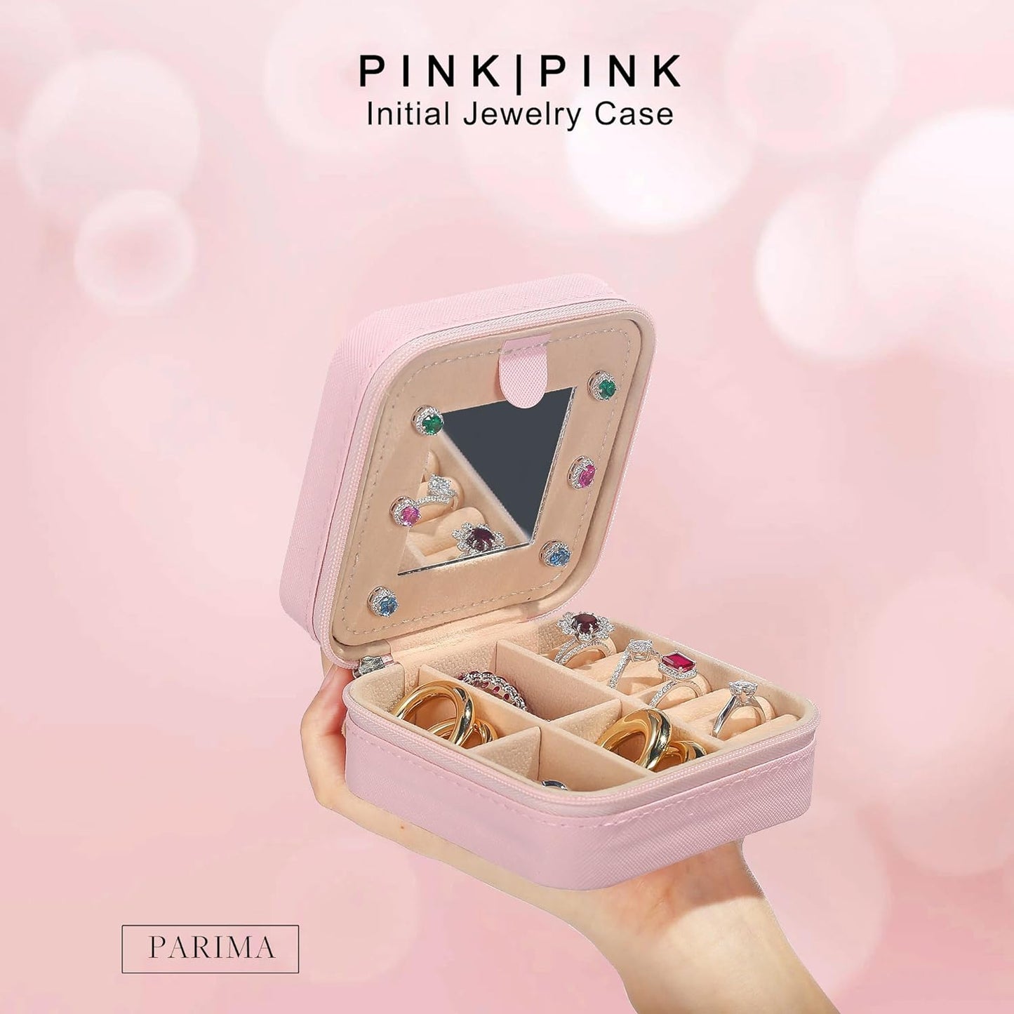 Parima Travel Essentials for Women Jewelry Box, Travel Accessories for Teen Girls Trendy Stuff | Necklace Organizer Earrings Organizer Ring Organizer - Letter T, Pink