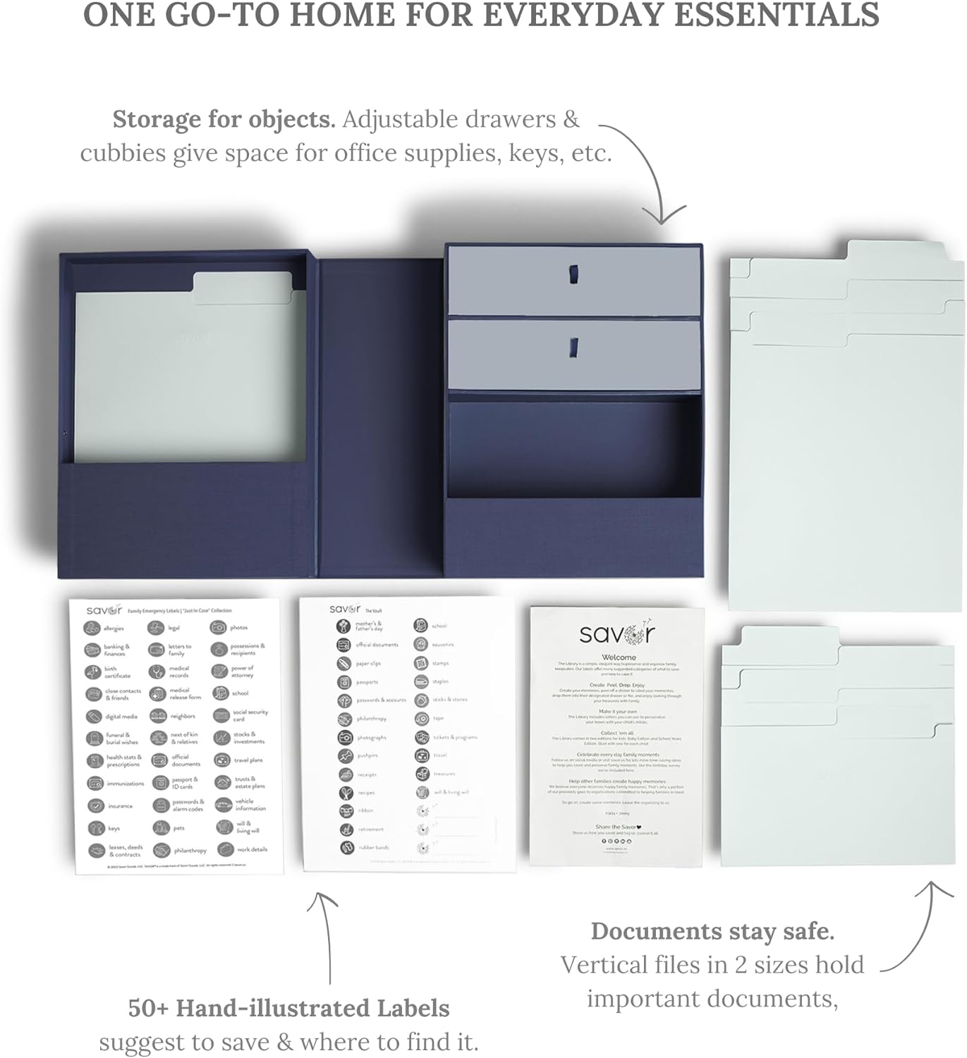 Savor | All-in-One Desk Organizer | Blue – Keep Desk, Office, and Home Organized All-in-One Storage System for Important Files, Documents, Stationery, and Office Supplies