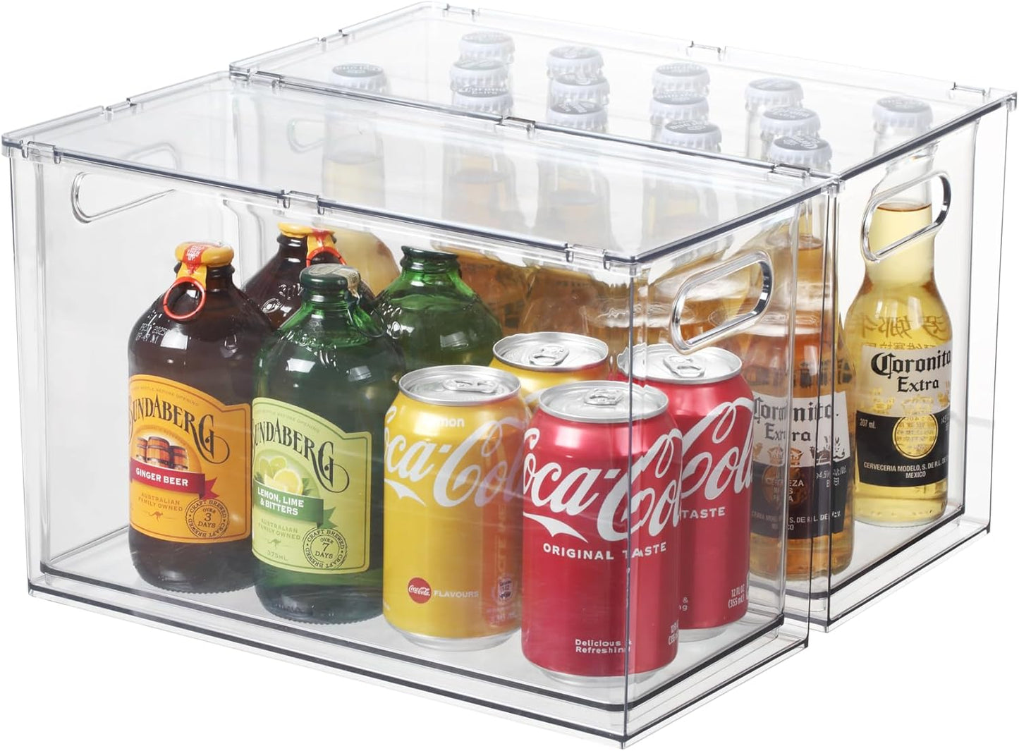 Fridge Drawer Pull Out Stackable Bins, Clear Refrigerator Stackable Organizers, Fridge Organizer Storage for Kitchen, Pantry, Vegetables, Fruits (2 Tall)