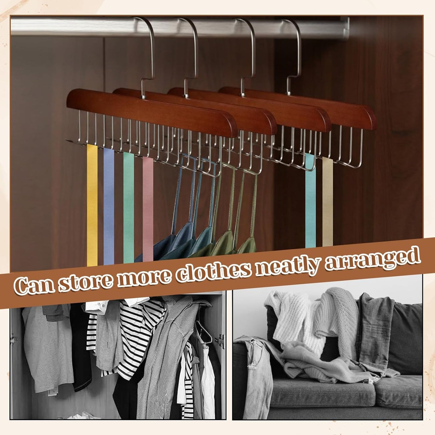 4 PCS Tie Holders for Closet, Belt Rack Wooden Bra Hangers for Closet Organizer with 32 Hooks Belt Holder Tie Hangers for Men 360-Degree Rotatable Space Saving for Ties, Scarves and Handbags