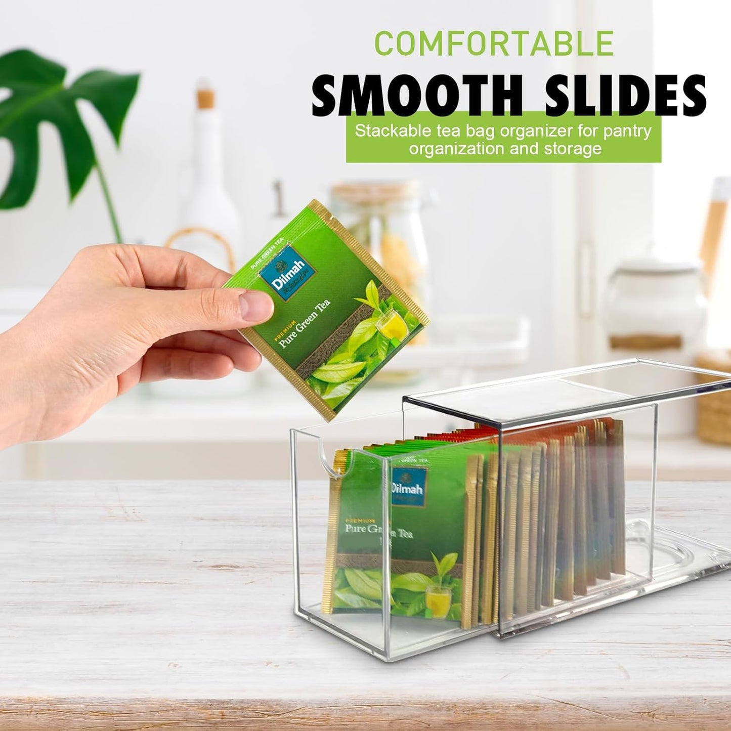 Ettrick 6 Pack Stackable Tea Bag Organizer, Clear Acrylic Tea Bag Drawer for Drawer, Pantry, Kitchen, Cabinet, Countertop