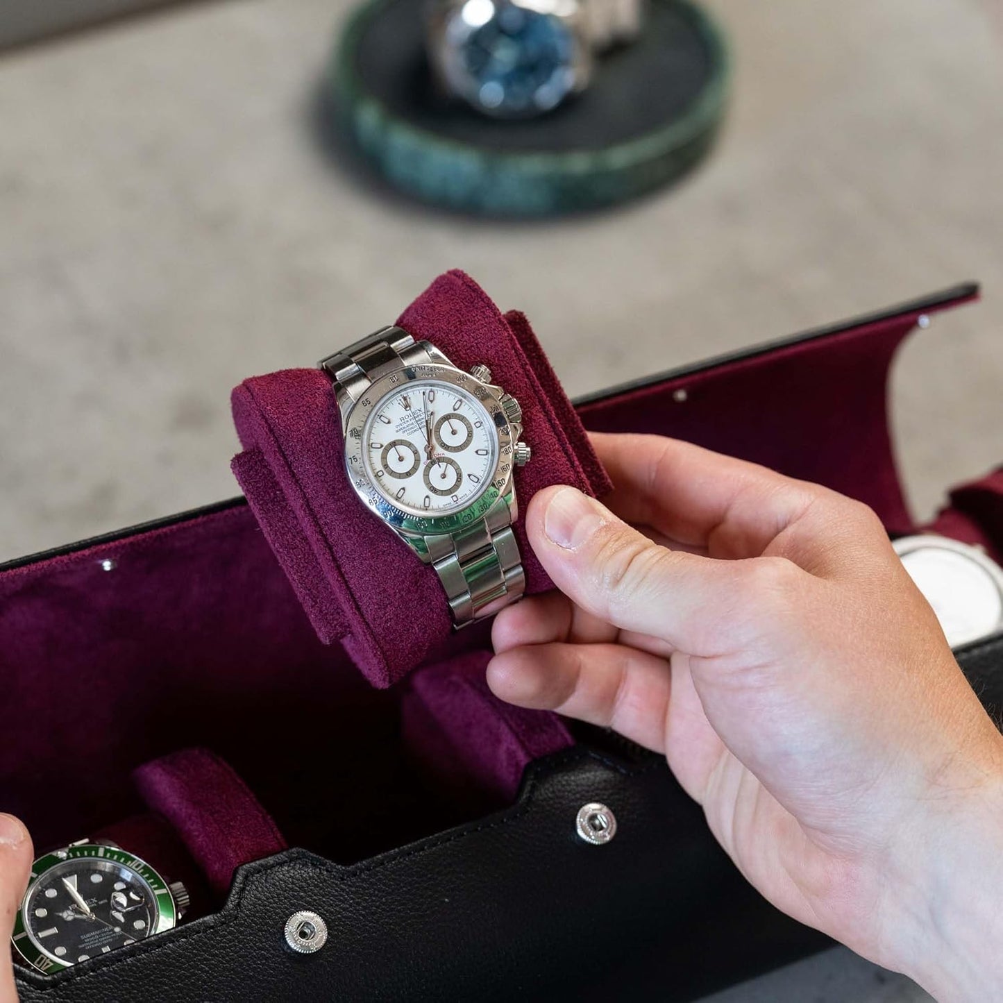 DailyWatch | Watch Roll Travel Case For 4 Watch | Luxury Watch Case In Genuine Black Leather With Soft Velvet Interior | Watch Case Protect, Store, & Display Your Watches | Black Cherry