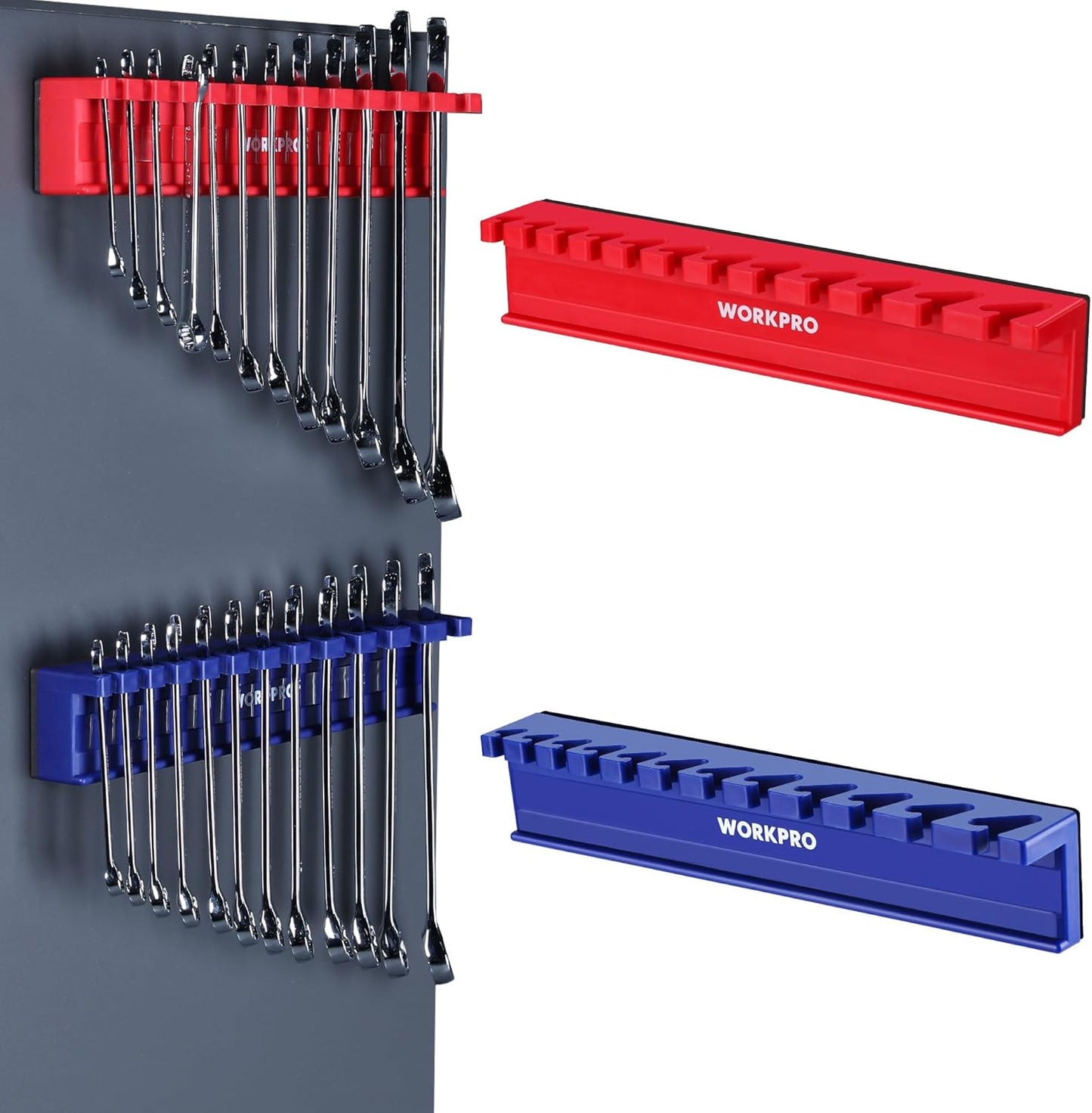 WORKPRO 2-Piece Magnetic Wrench Organizer, 24 Slots Wrenches Holder Fits SAE (5/16” to 3/4”) and Metric (9 mm to 20 mm), Premium Quality Wrench Rack Set to Keep Wrenches Organized