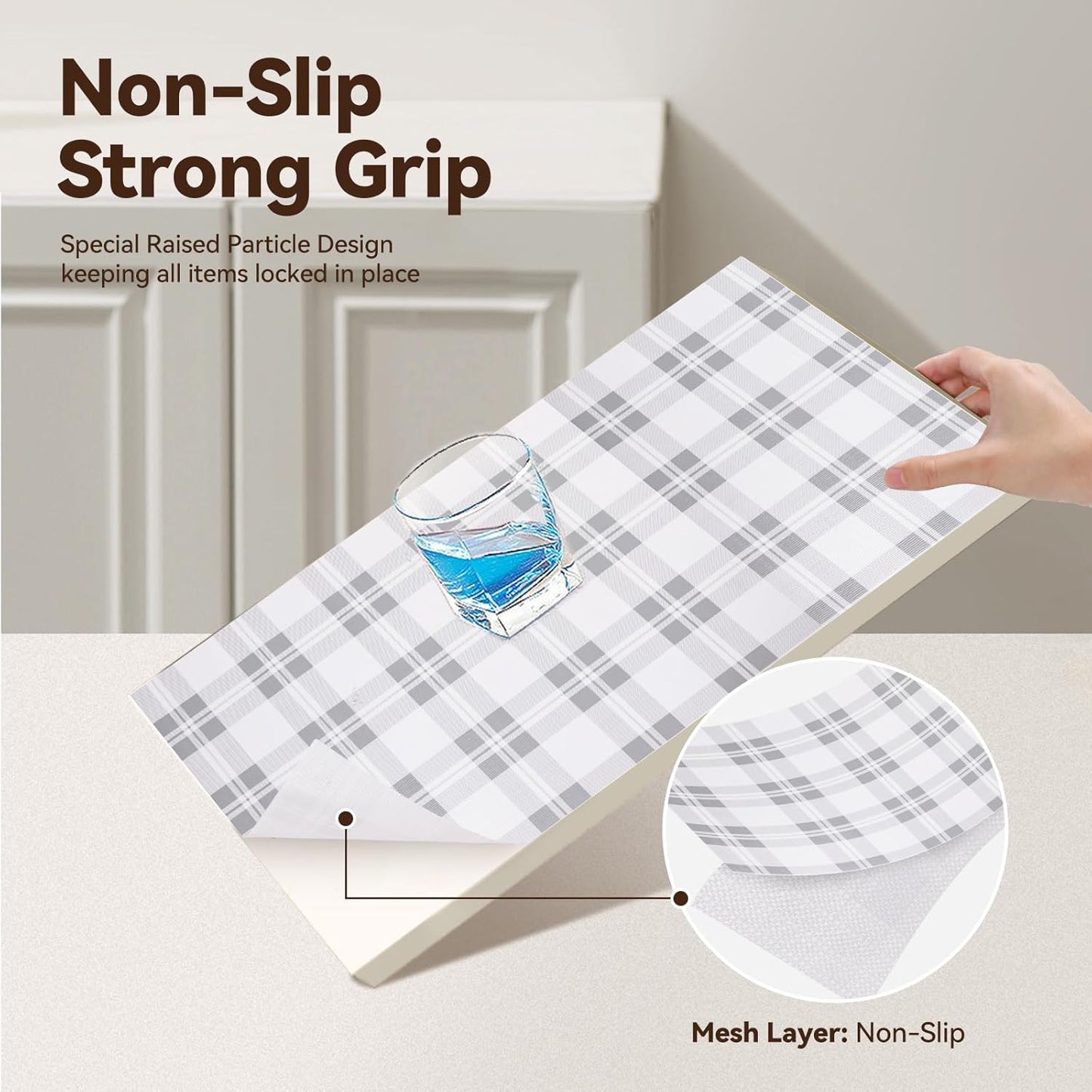 Drawer Shelf Liner for Kitchen Cabinets, Non Adhesive Slip Resistant Shelf Paper Easy to Clean, Strong Grip Thickened Waterproof Washable Mats for Pantry Shelves Cupboard Dresser(Grey, 24 in x 40 FT)