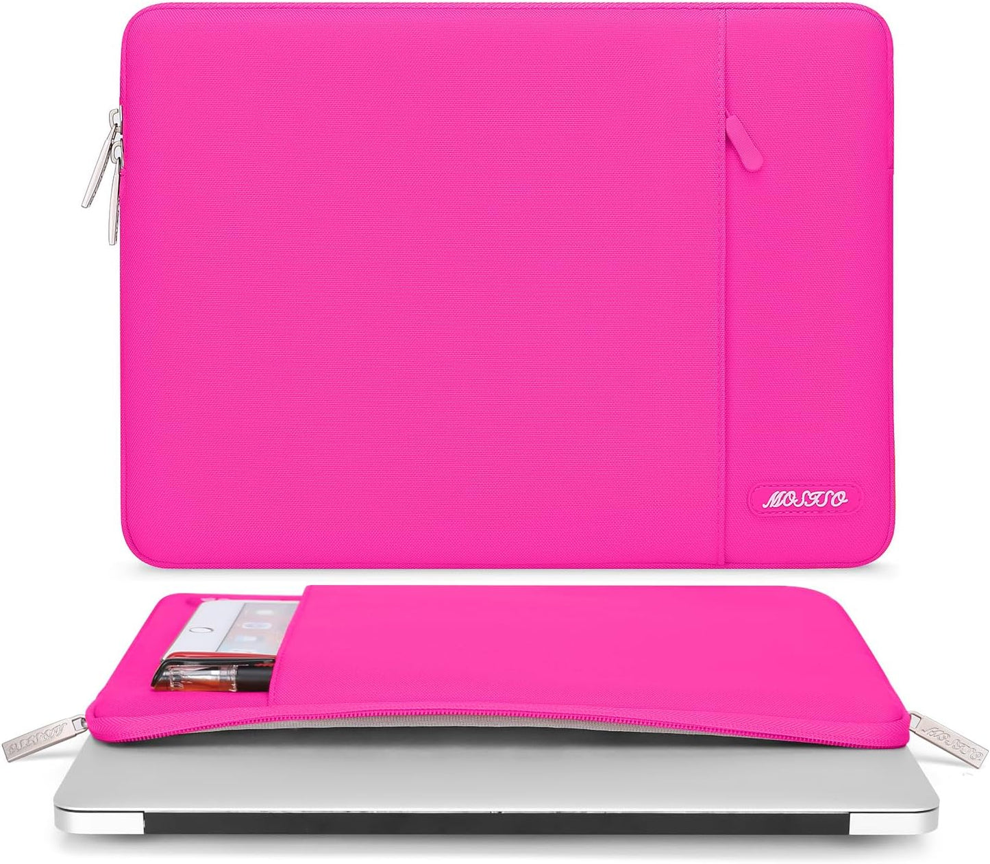 MOSISO Laptop Case 16 inch, 15-15.6 inch Laptop Sleeve Compatible with MacBook Pro 16 M4 M3 M2 M1, HP Acer Dell Lenovo ASUS Notebook, Polyester Vertical Computer Sleeve Bag with Pocket, Bright Rose
