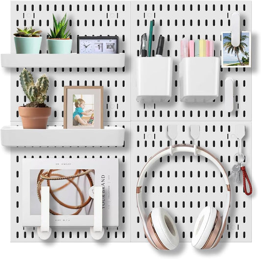 Wall Organizer Peg Board - Elevate And Declutter Your Gaming And Office - Create A Perfectly Structured Space(White)
