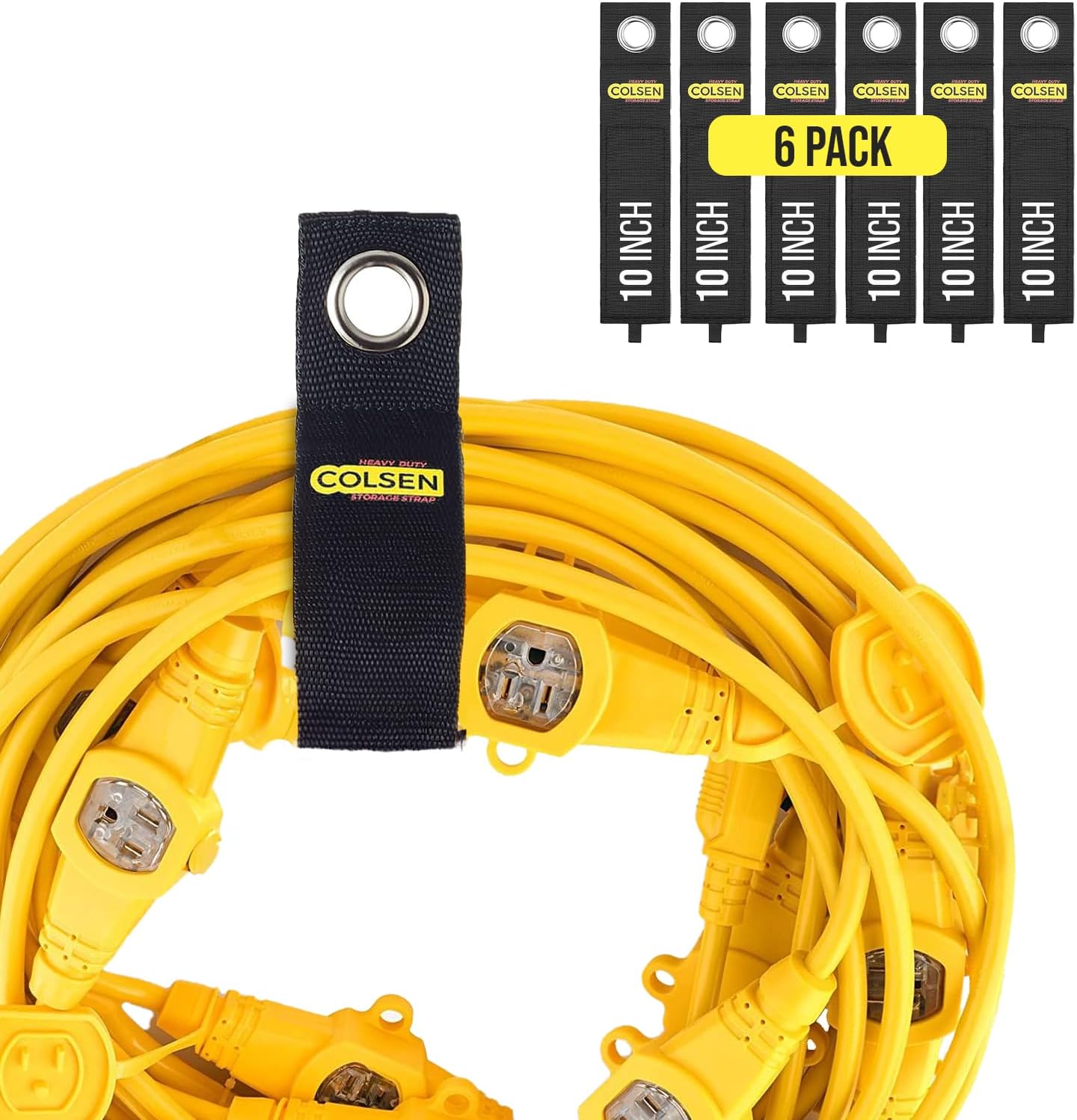 COLSEN Storage Strap – 10 inch large Heavy Duty Garage Organization Cable Keeper Wire Holder Outdoor rope strap Hose Hanger for extension cords RV Organizers Garden Anchor Marine Workshop (6Pack)