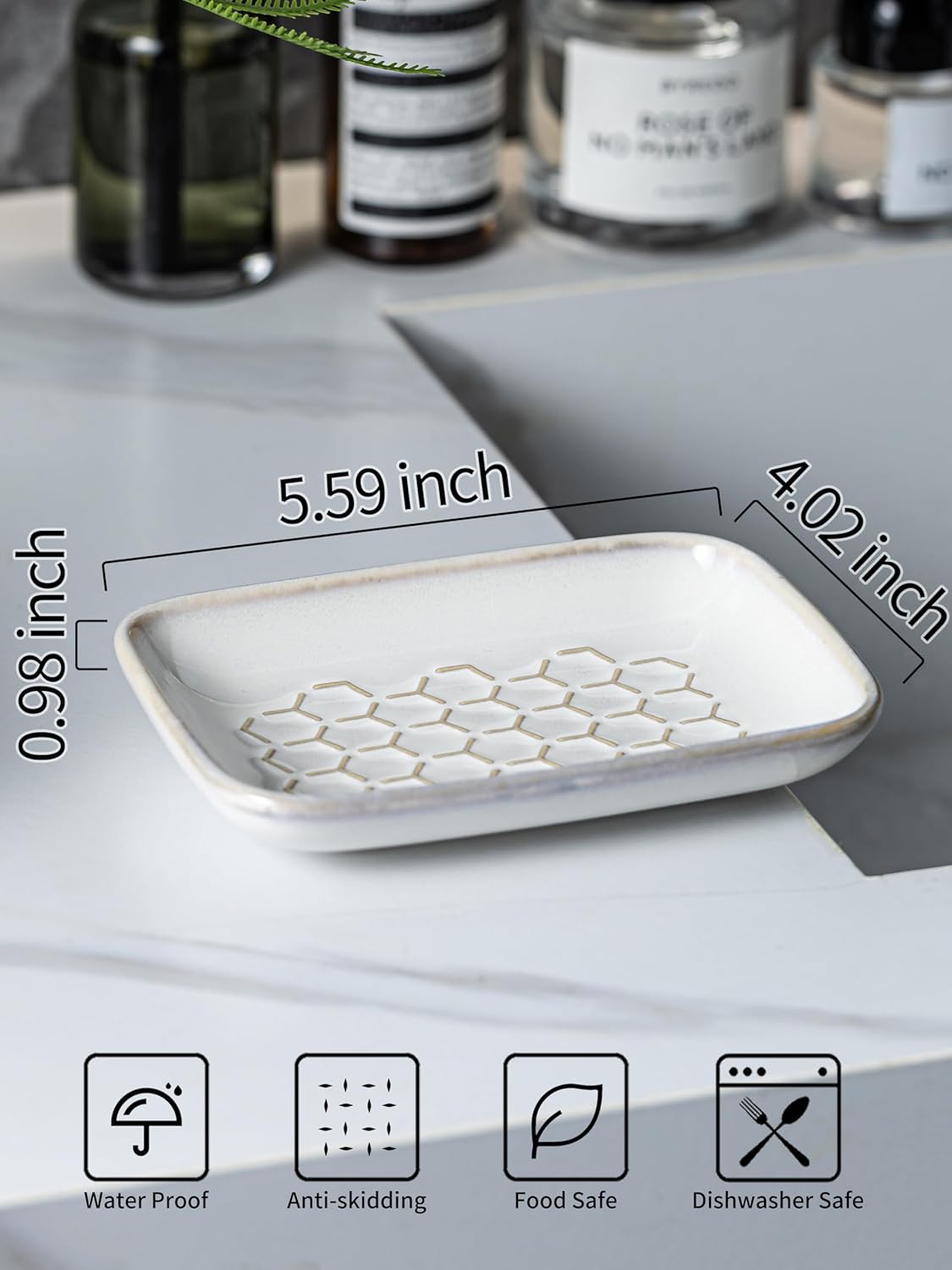 Gomakren Soap Dish for Shower, Bar Soap Holder, Christmas Ceramic Soap Dishes for Bar Soap, Sponge Holder Soap Saver Soap Tray for Bathroom Kitchen Sink, 5.5 Inch, Beige