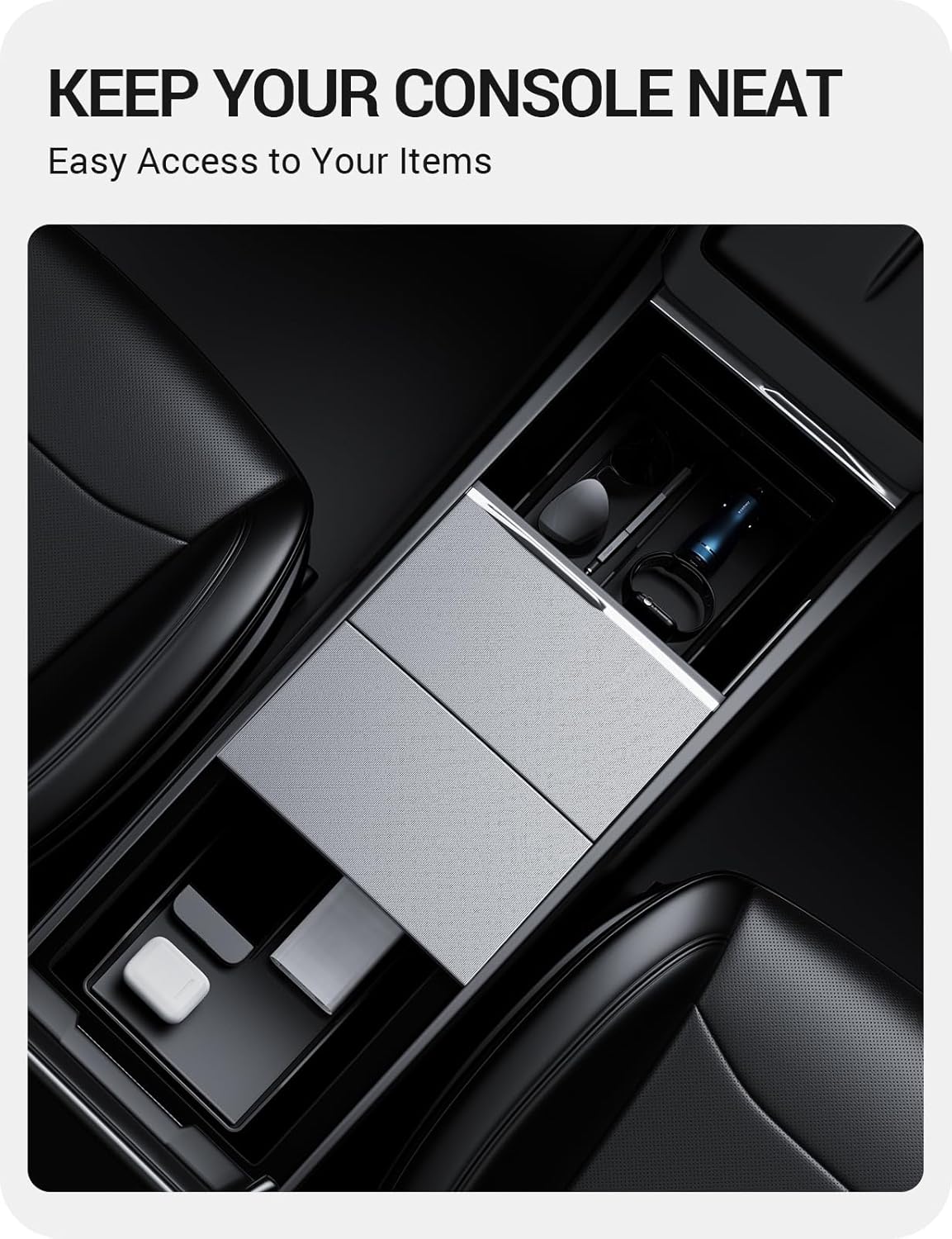 BASENOR 2026 2025 2024 Tesla Model 3 Highland Lower Center Console Organizer Tray, Bottom Console Storage Box Pad Refresh Interior Accessories (Standard/Premium/Performance)