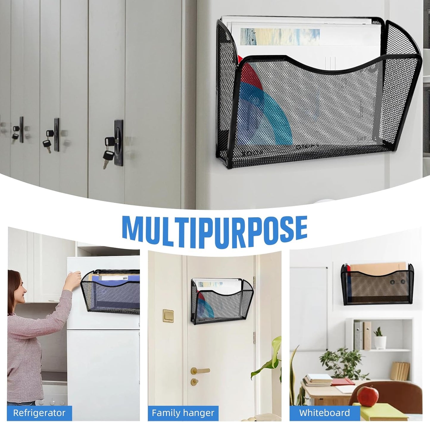 2-Pack Magnetic File Holder-File Folder Organizer, No Drilling Paper Document Holder, Large Capacity Office Hanging Magazine Rack for Refrigerator, File Cabinets, Whiteboard, Office