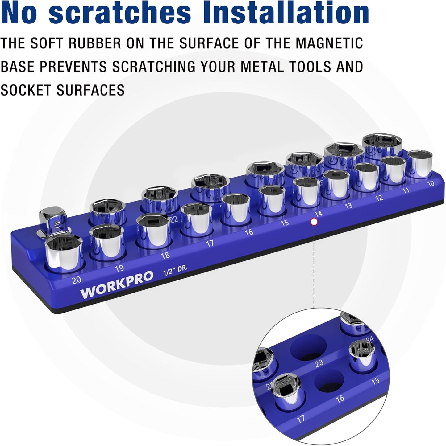 WORKPRO Magnetic Socket Organizer, 1/2-Inch Metric Socket Holder, Socket Trays Holds 19 Pieces Standard Size and Deep Size Sockets(Sockets not Included)