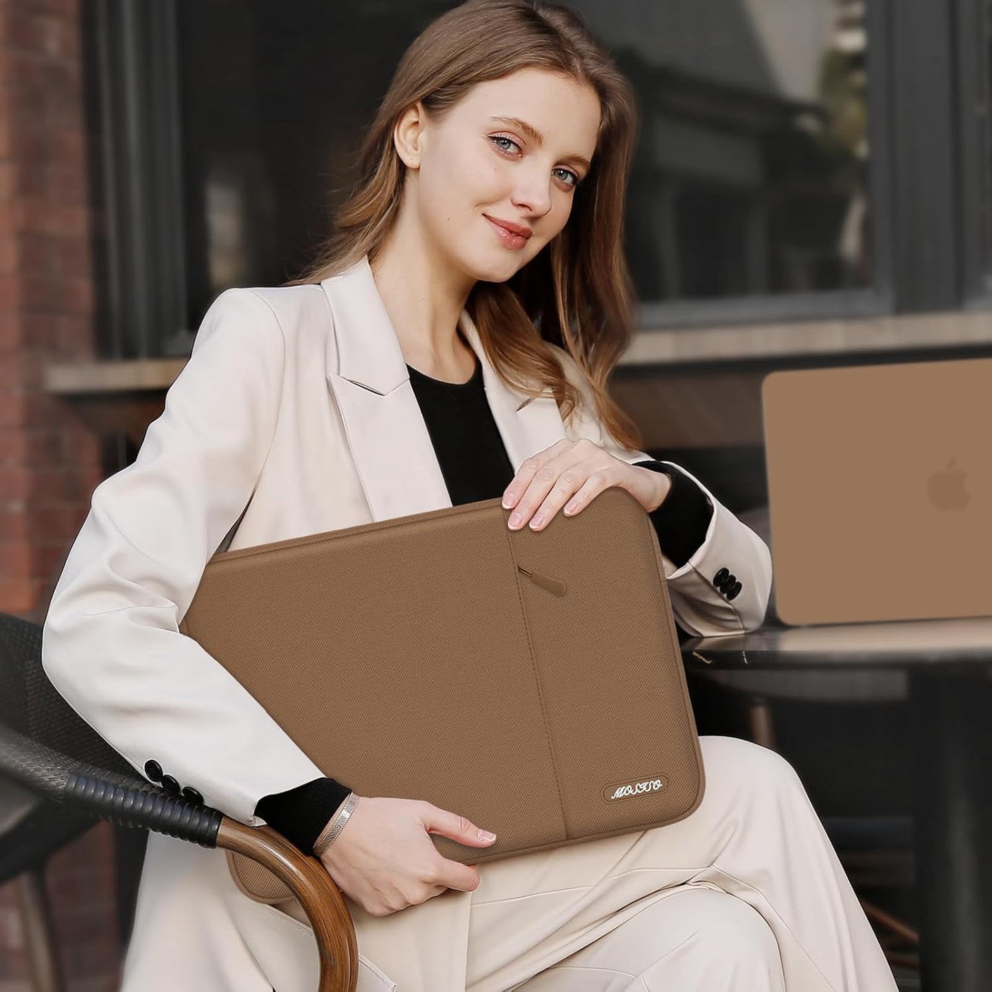 MOSISO Laptop Case 16 inch, 15-15.6 inch Laptop Sleeve Compatible with MacBook Pro 16 M4 M3 M2 M1, HP Acer Dell Lenovo ASUS Notebook, Polyester Vertical Computer Sleeve Bag with Pocket, Mocha
