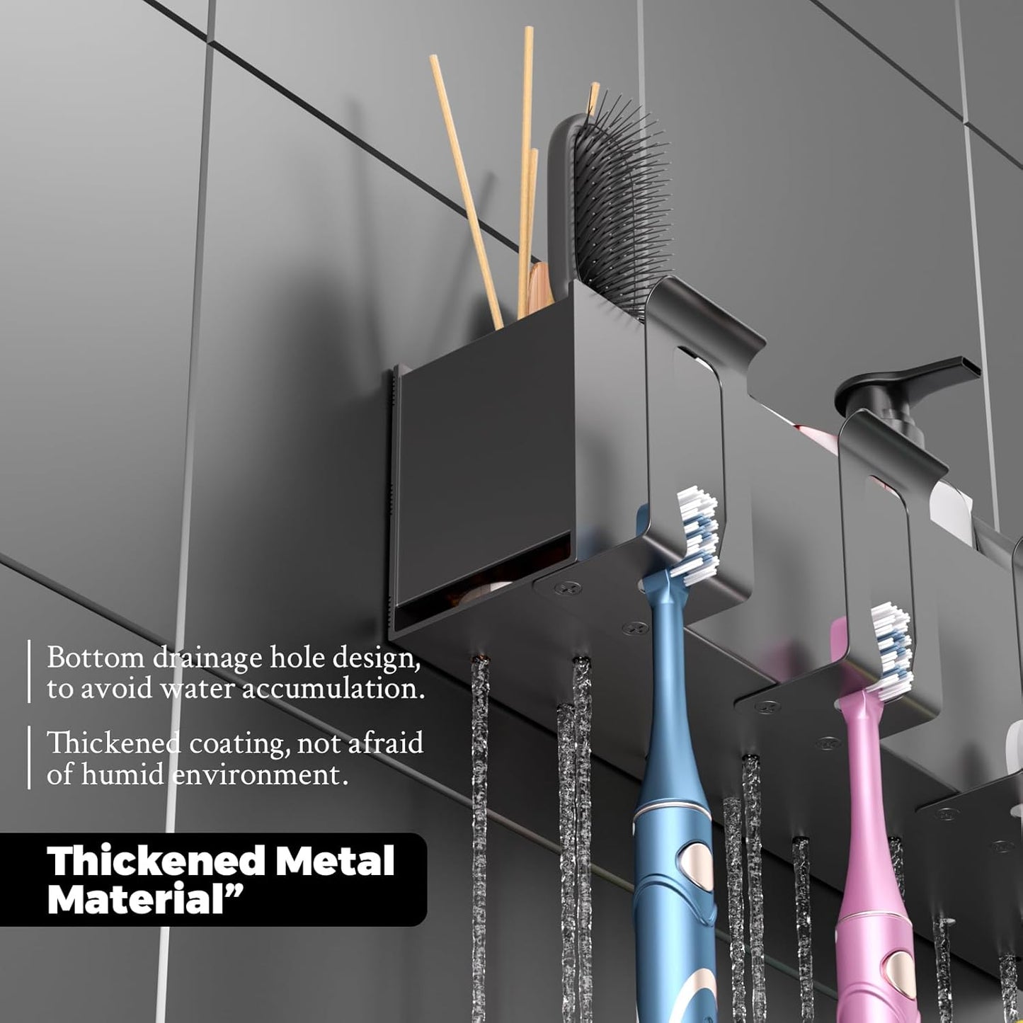 Toothbrush Holders for bathrooms, Toothbrush Holders Wall Mounted, Self-Adhesive Aluminum Toothbrush Organizer, Family-, Storing toothbrushes, Razors, Combs and ot(Titanium Gray)