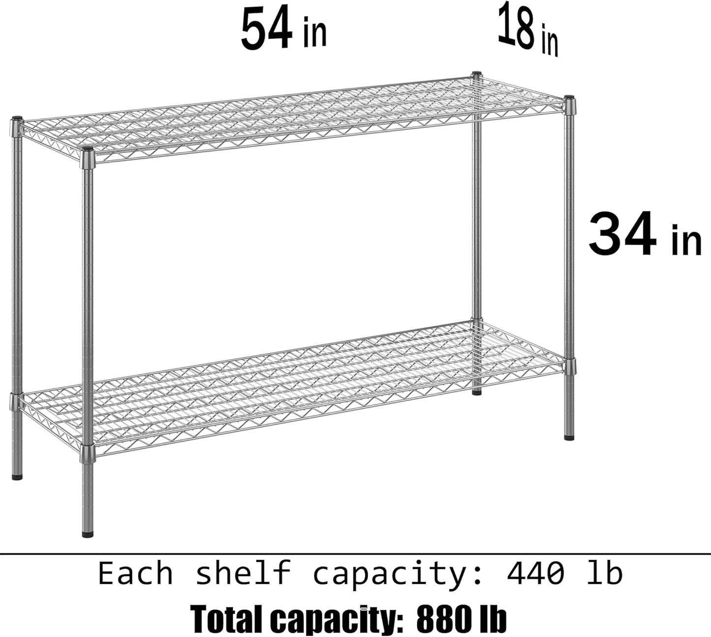 18" Deep x 54" Wide x 34" Height Wire Shelving Kit | 2-Tier | NSF Commercial Storage Rack Unit
