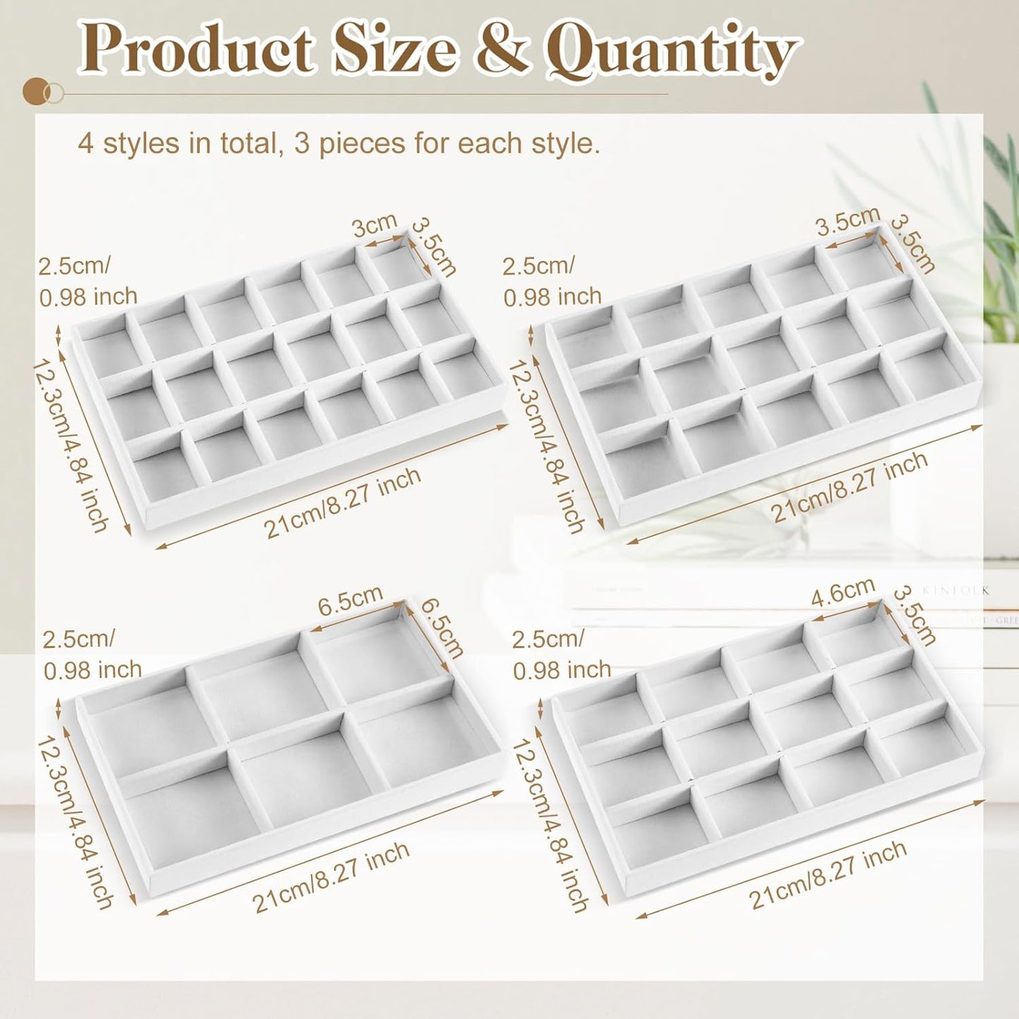 Junkin 12 Pcs Jewelry Tray Velvet Stackable Jewelry Organizer Trays Divided Earring Accessories Storage Containers Box (Rose Red)