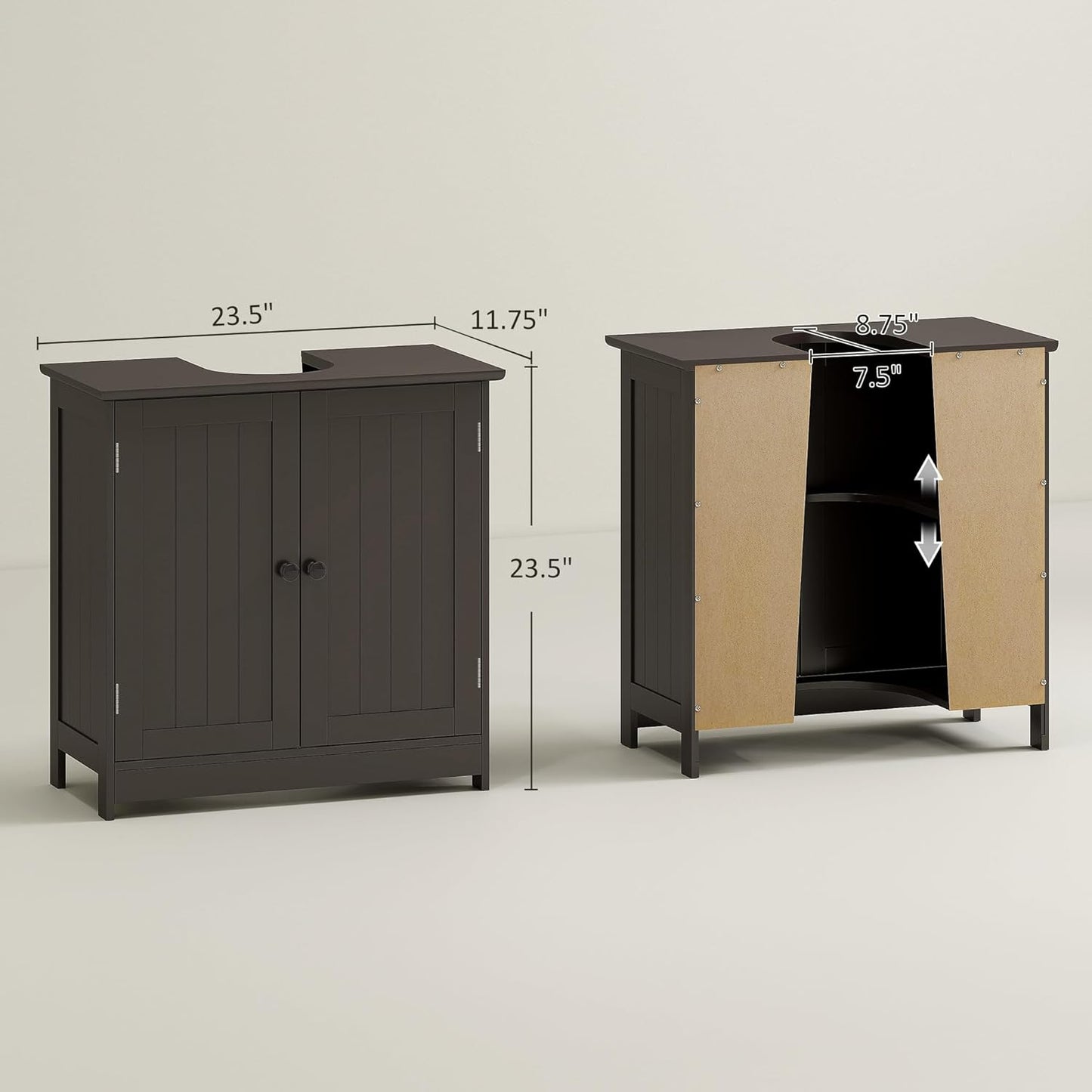 HOMCOM Under Sink Bathroom Cabinet, Pedestal Sink Storage Cabinet with 2 Doors, Shelf and U-Shape, Coffee