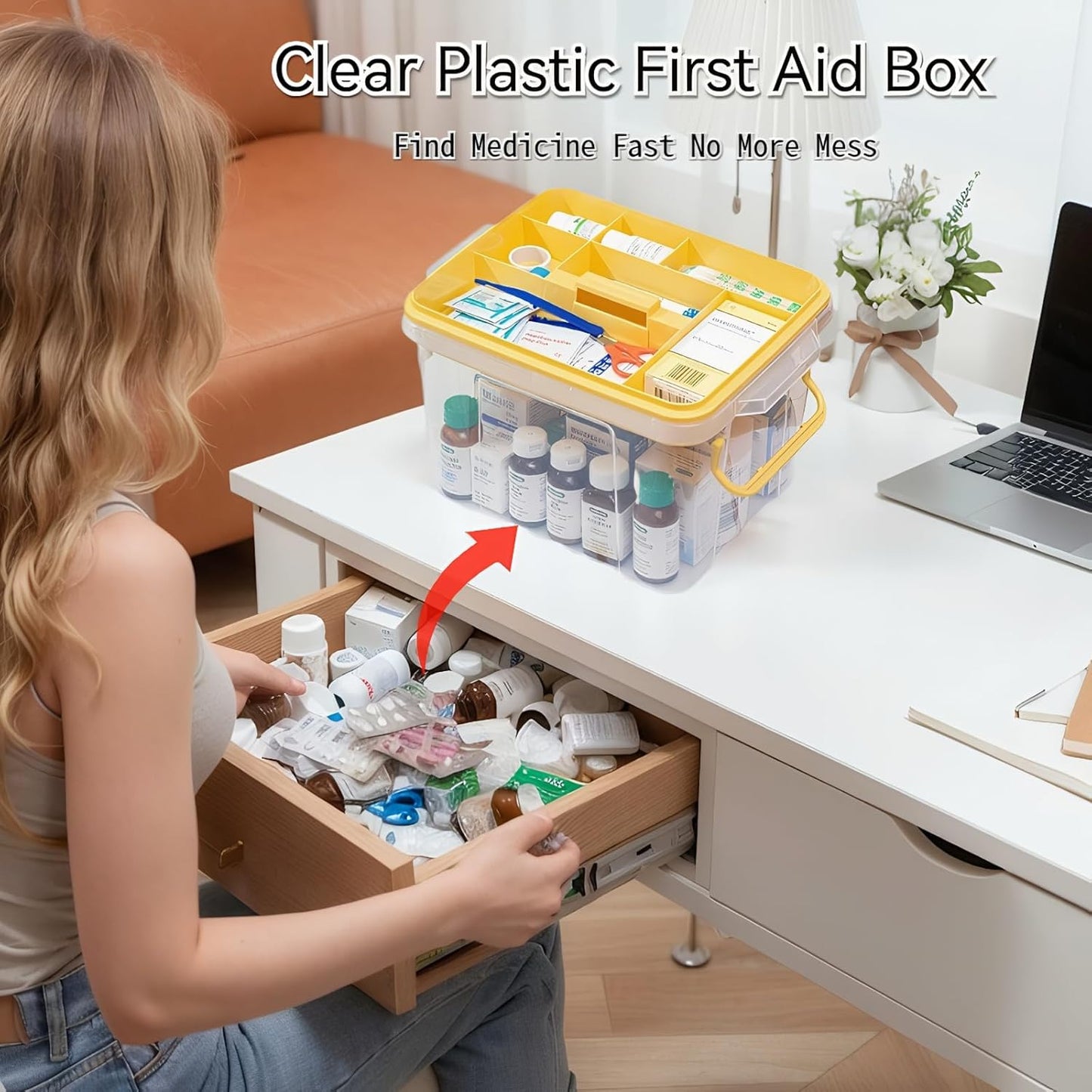 Pulseplay Clear Storage Box Container with Handle Medicine Organizer Box with Removable Tray Multipurpose Medicine Container Chest