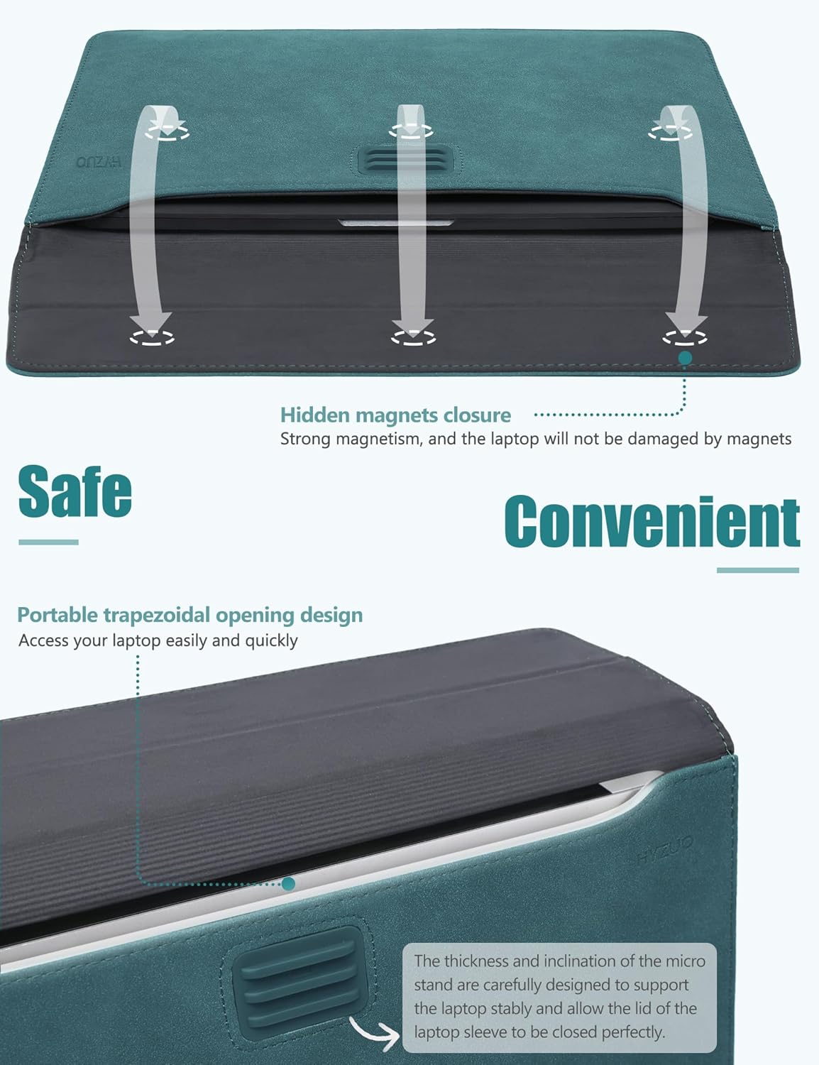 HYZUO 15-16 Inch Laptop Sleeve Case with Stand for MacBook Pro 16 M4/M3/M2/M1 2025-2019, MacBook Pro 15 2015-2012, XPS 15, Samsung Galaxy Book Flex/Pro 15, Dark Green
