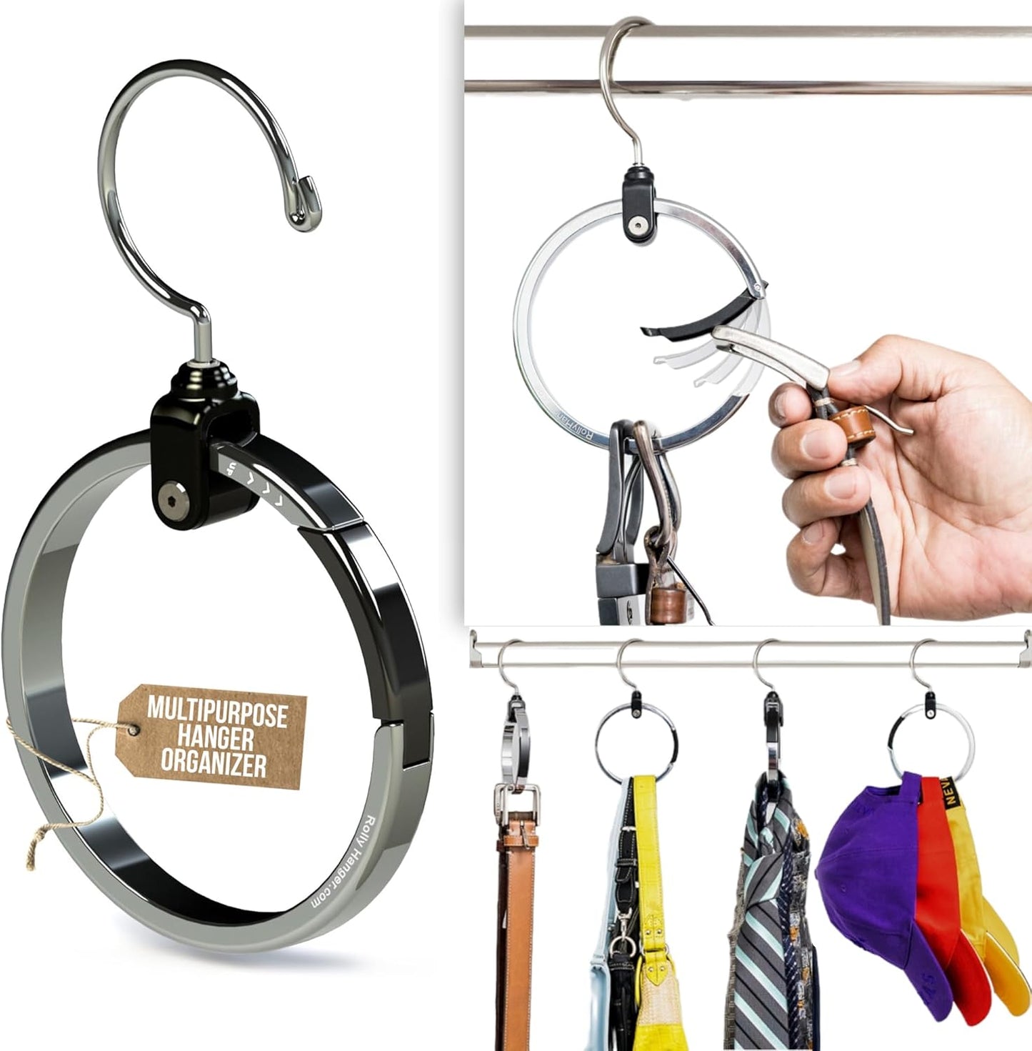 Multipurpose Closet Hangers- Tie and Belt Hanger for Closet- Great Space Saving Belt Organizer for Wardrobe - Ideal for Storing Belts, Ties, Scarfs, Baseball Hats, Purses & More- 1 Pack