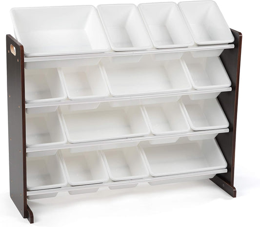 Humble Crew Supersized Toy Storage Organizer with 16 Removable Bins, Espresso/White – Large Toy Storage for Toddlers Ideal for Kids' Rooms, Playrooms, and Nurseries - Modern Toy Bins for Kids
